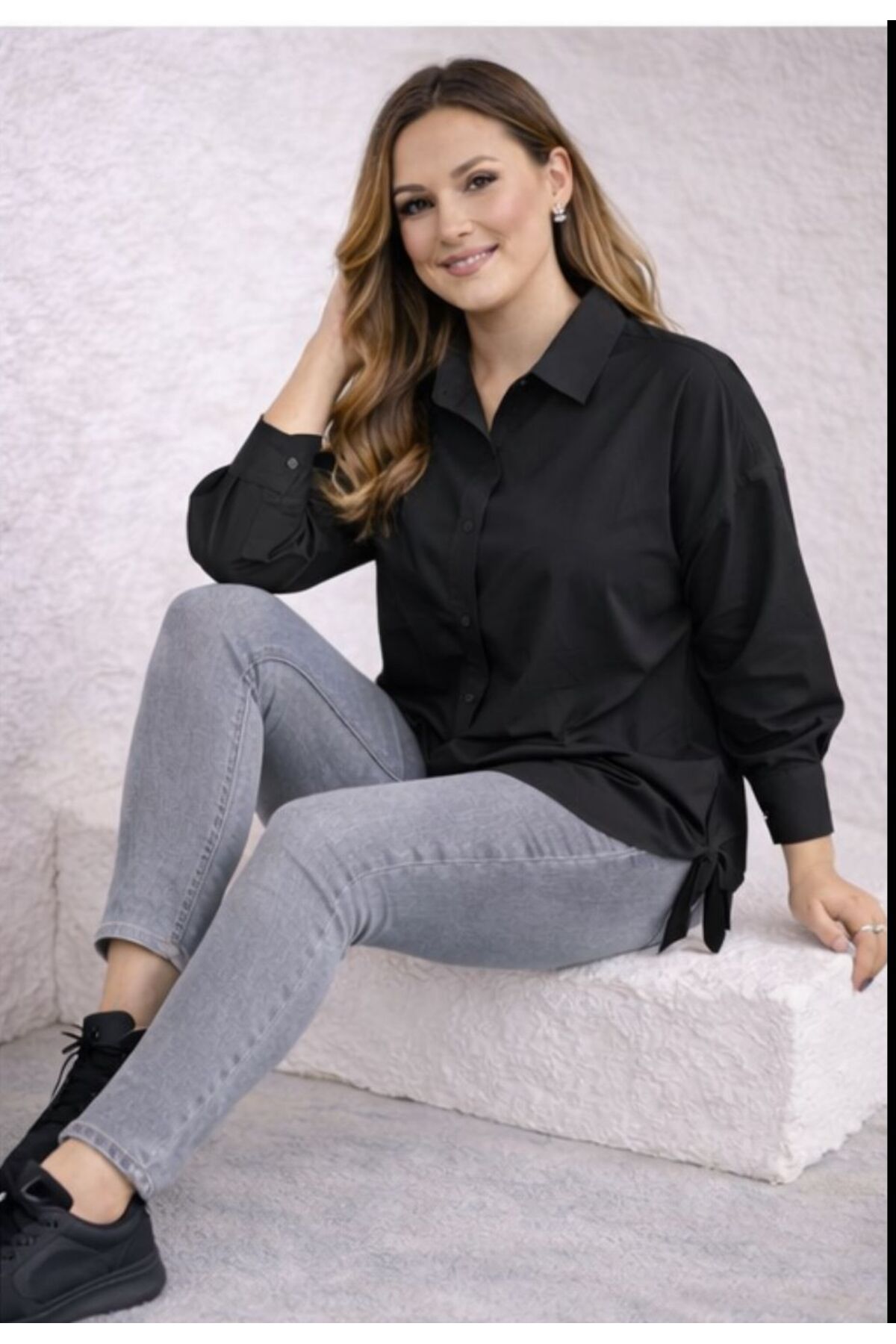 MAY MARA  BÜYÜK BEDEN KADIN PAMUK YIRTMAÇ DETAYLI GÖMLEK - Görsel 8