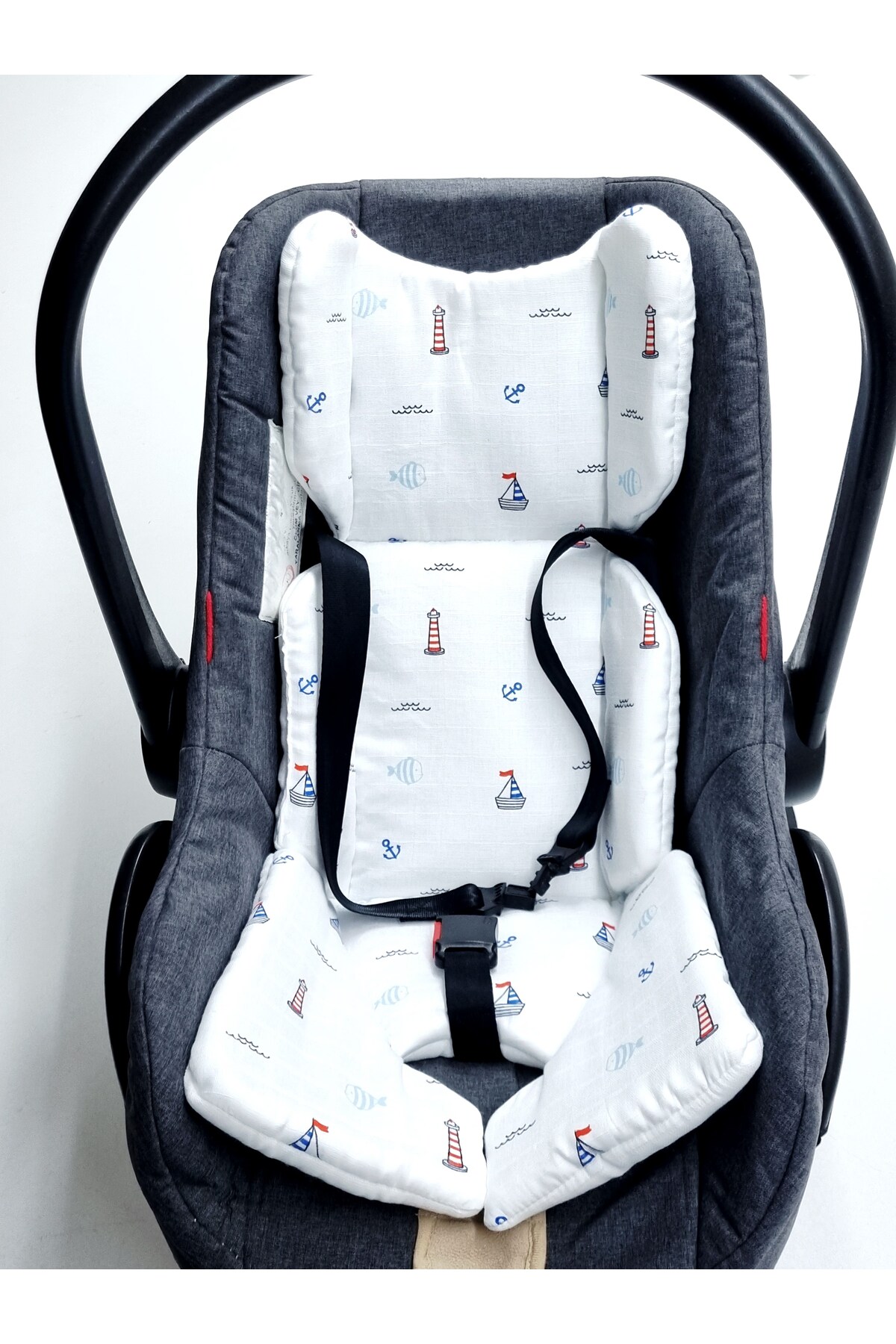 Yada Baby %100 Organik Pamuklu Kumaştan Müslin Tek Kat Minderli Puset Örtüsü Seti fotoğrafı 4 (önizleme)