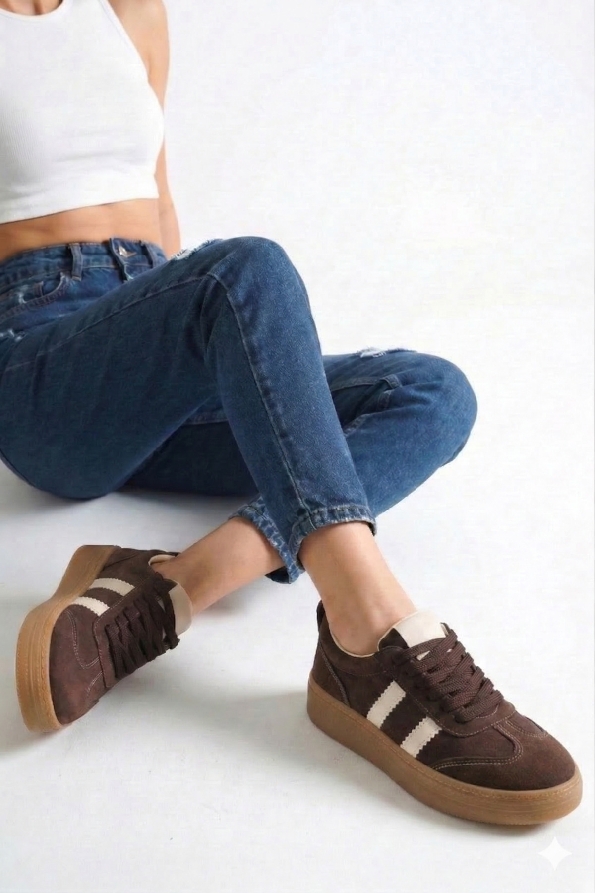 Bak Store Acı Kahve Süet Kadın Spor Ayakkabı Retro Sneaker Dikişli Taban