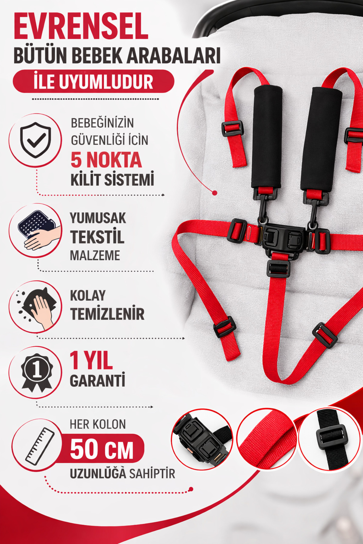 Tois Mama Sandalyesi Pratik Emniyet Kemeri 5 Nokta Kilitli ( 2 Adet Omuz Pedi Hediyeli) fotoğrafı 7 (önizleme)