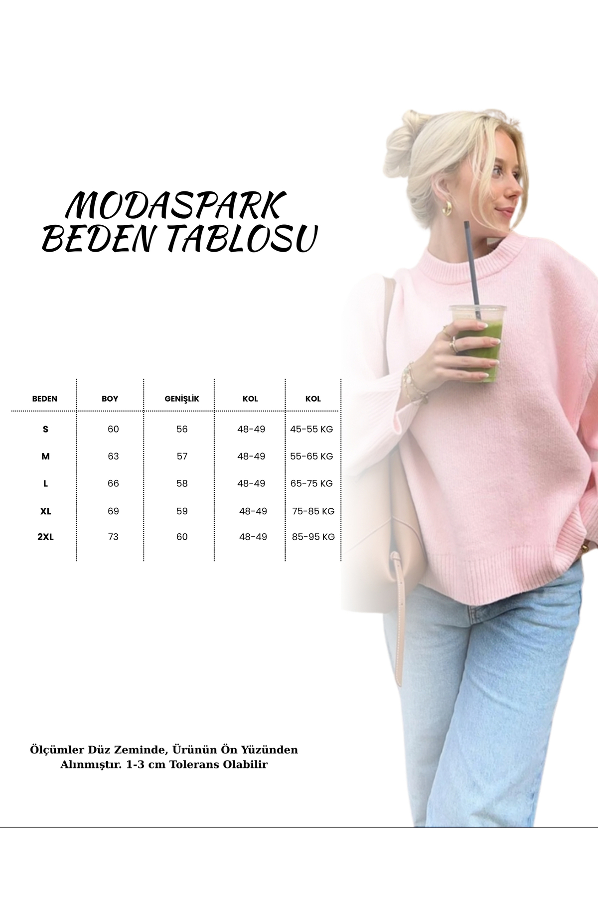 MODASPARK  Pembe Bisiklet Yaka Oversize Triko Kadın Kazak - Görsel 2