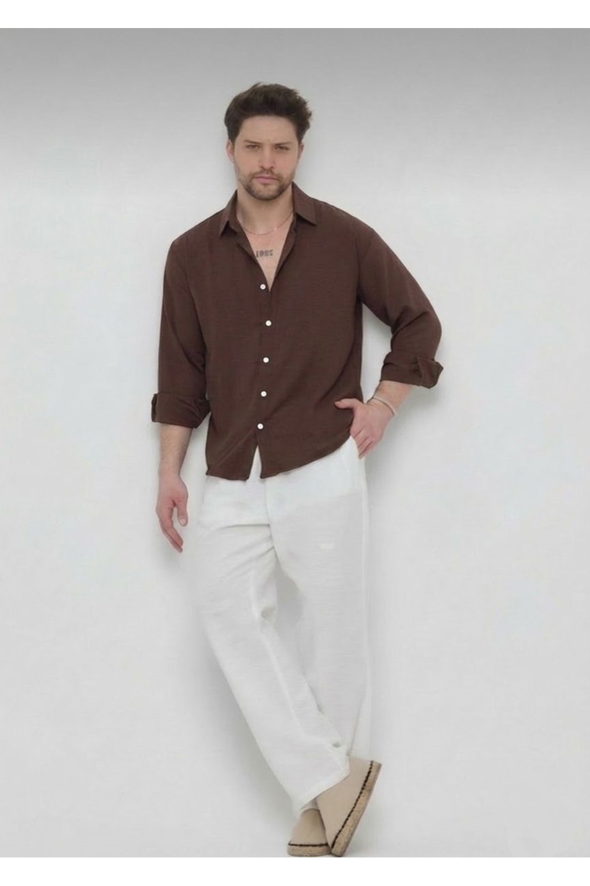 GEIO  ERKEK OVERSİZE KESİM KETEN GÖMLEK - Görsel 4