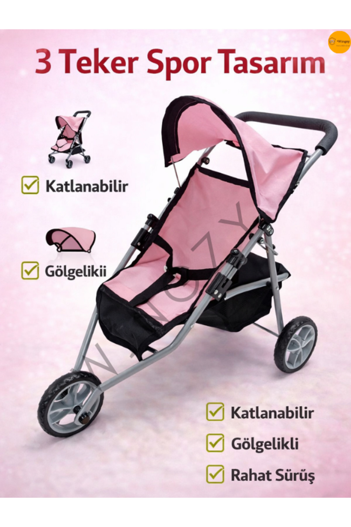 Katlanabilir 3 Tekerlekli Spor Oyuncak Bebek Arabası