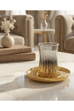 rova tr Elysia Serisi Cam Titanyum Kaplama Kristal 6 Kişilik Çay Bardağı Seti...