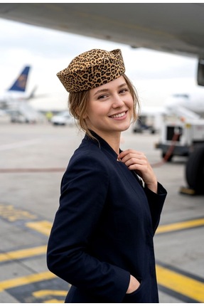 LAGRANZE Leopar Desenli Kadın Denizci Şapkası