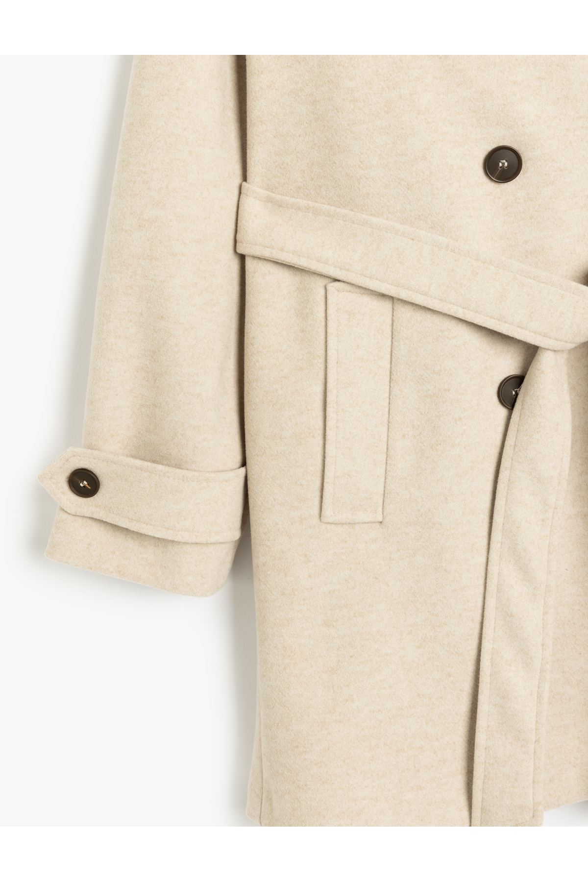 Koton  Uzun Kollu Kemerli Cepli Kruvaze İnce Kaşe Kaban - Görsel 5