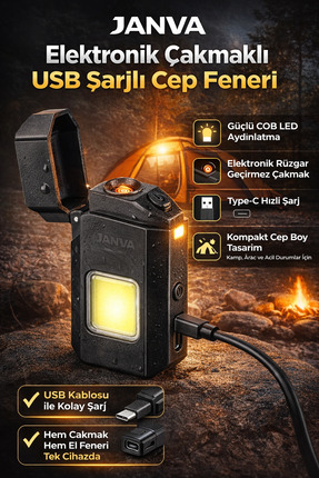 Genel Markalar Çakmaklı Ultra Güçlü Işık El  Cep Feneri Usb Şarjlı Anahtarlık...