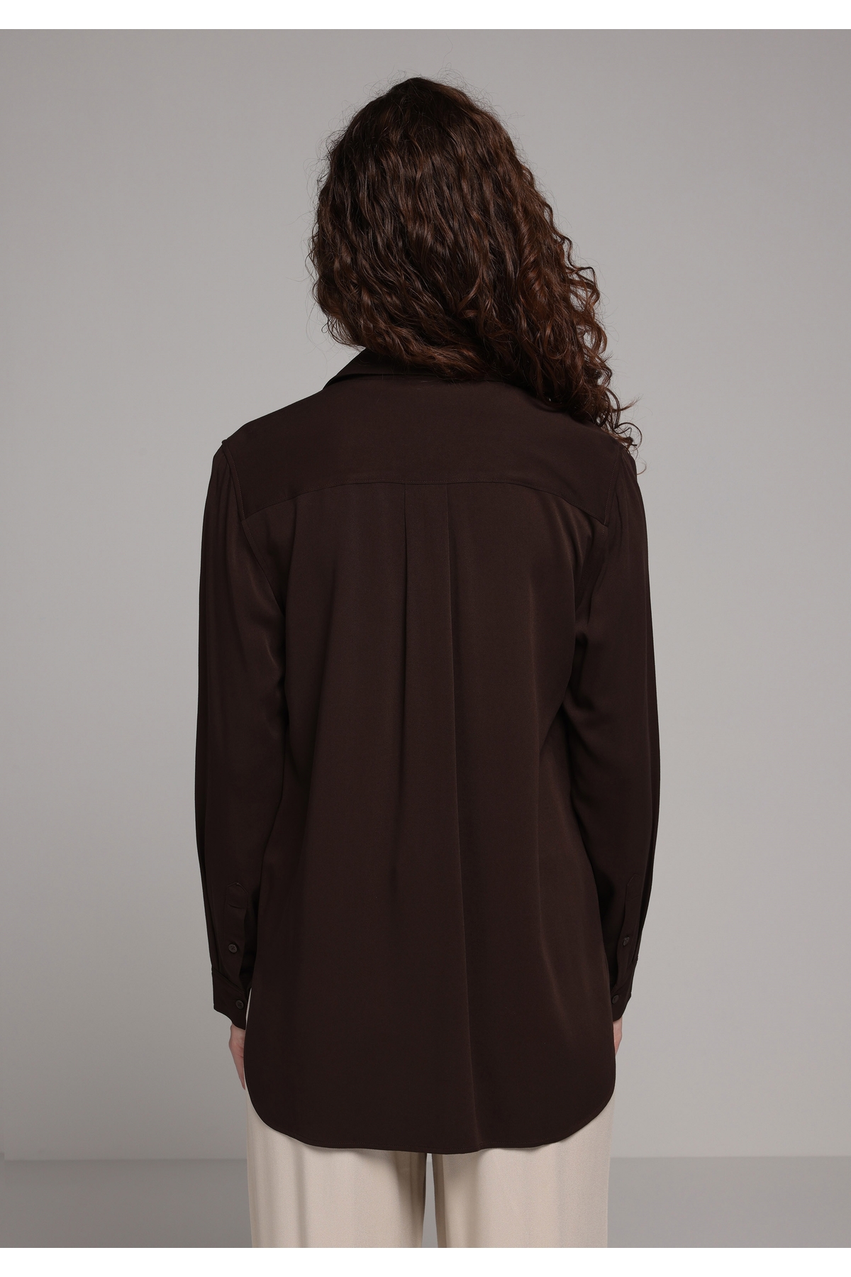 Colin’s  Regular Fit Shirt Neck Düz Kadın Kahverengi Uzun Kol Gömlek - Görsel 2