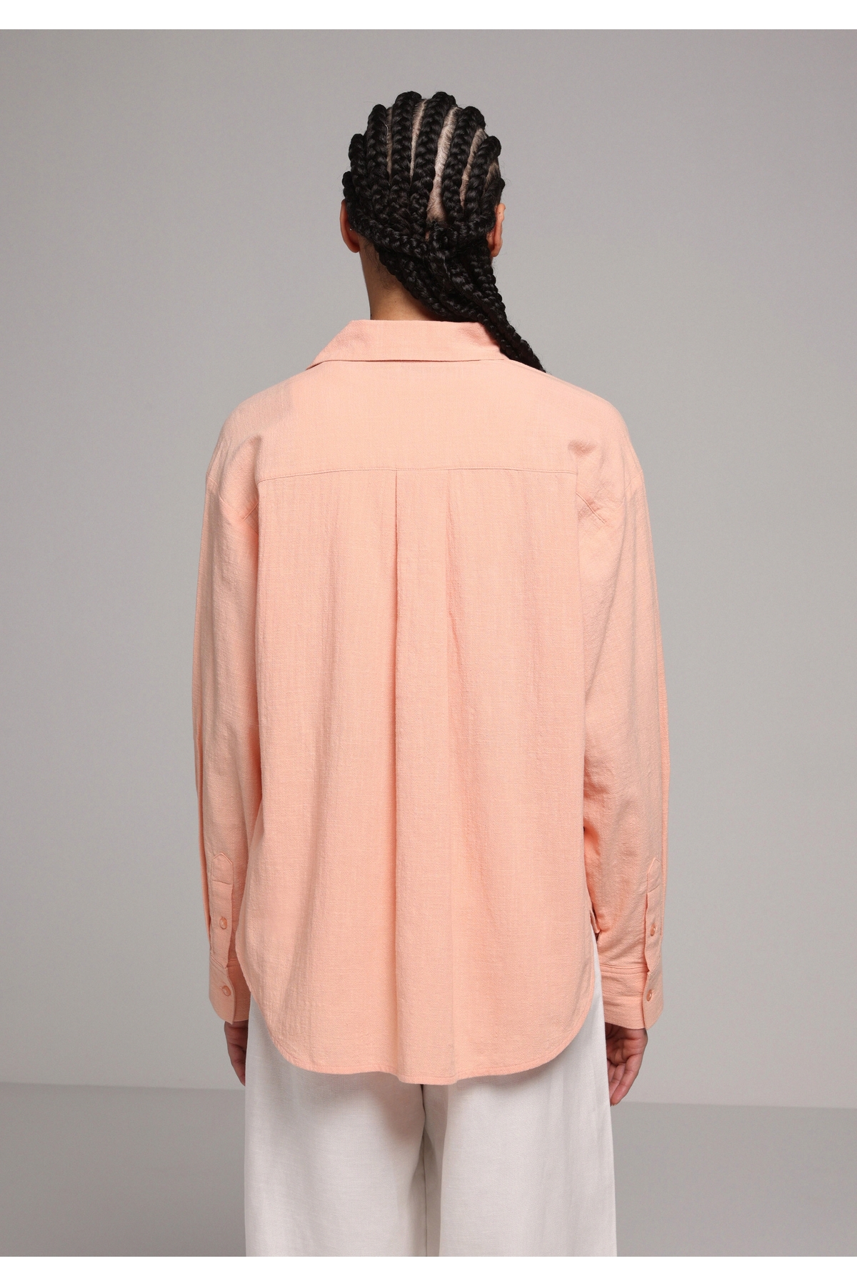 Colin’s  Boyfriend Fit Shirt Neck Düz Kadın Taş Uzun Kol Gömlek - Görsel 2