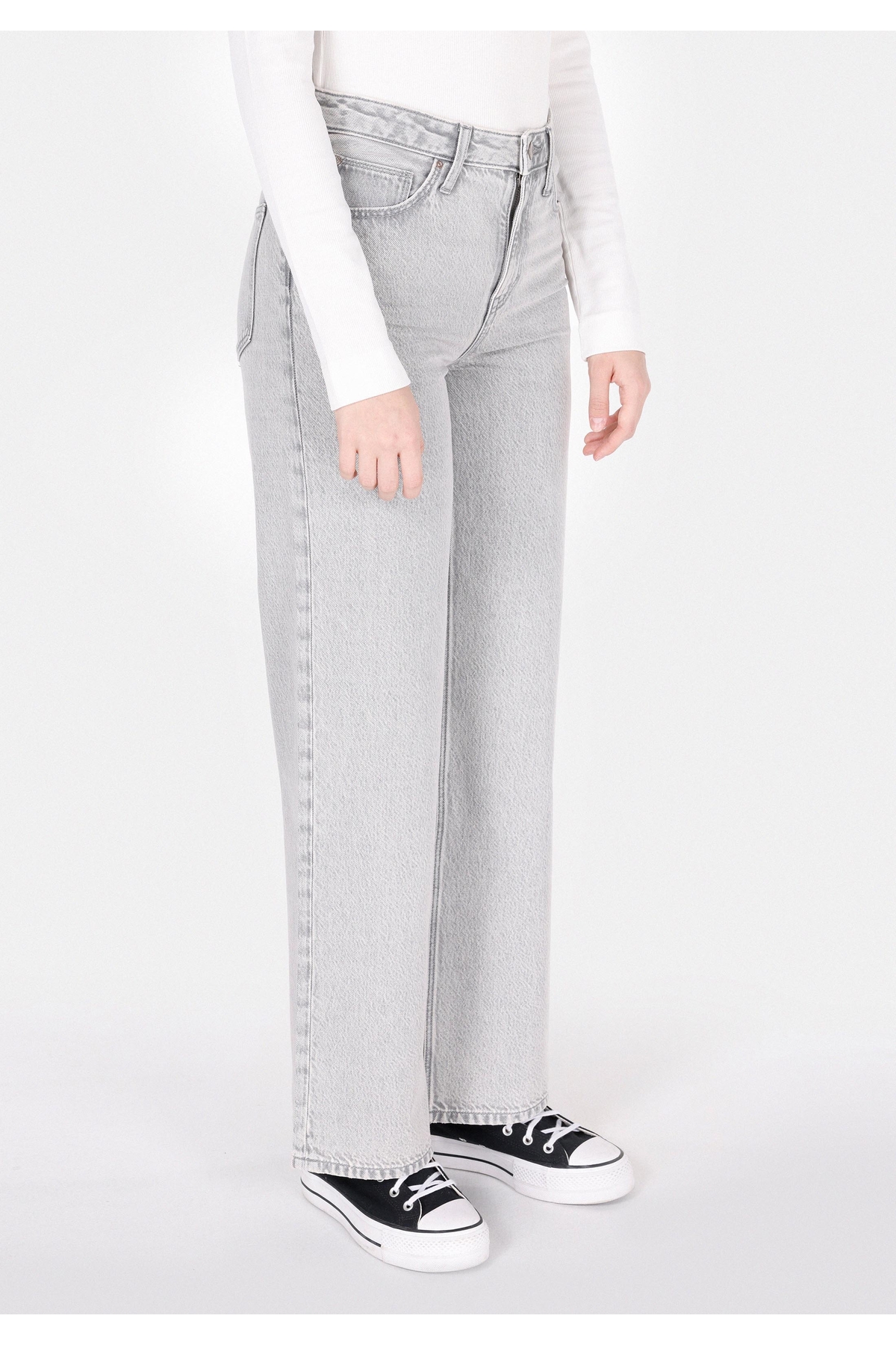 Colin’s  Regular Fit Yüksek Bel Geniş Paça Kadın Gri Jean Pantolon - Görsel 4