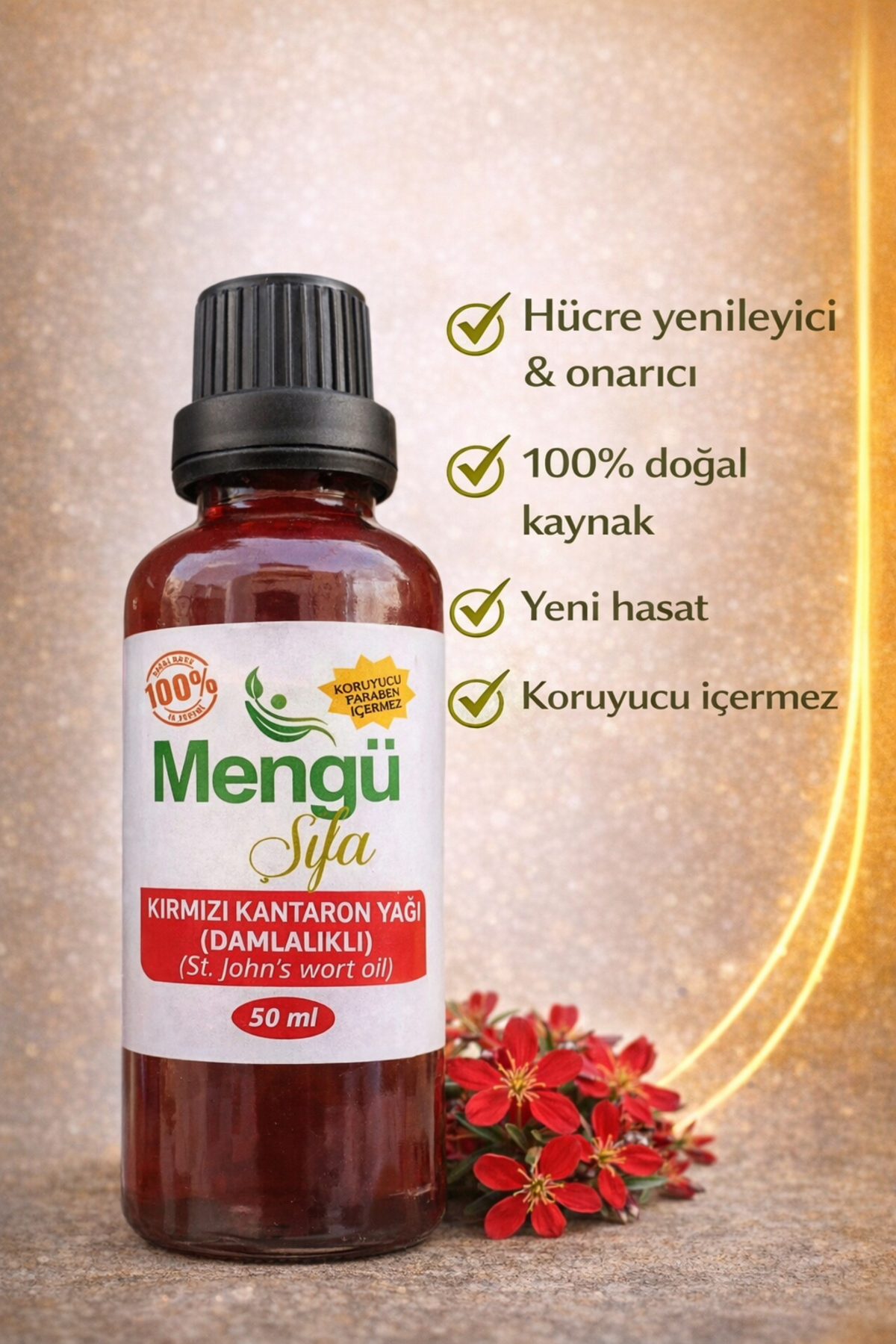 Kırmızı Kantaron (KANTORON) Yağı 50ml.(DAMLALIKLI) Yeni Mahsül... — 060
