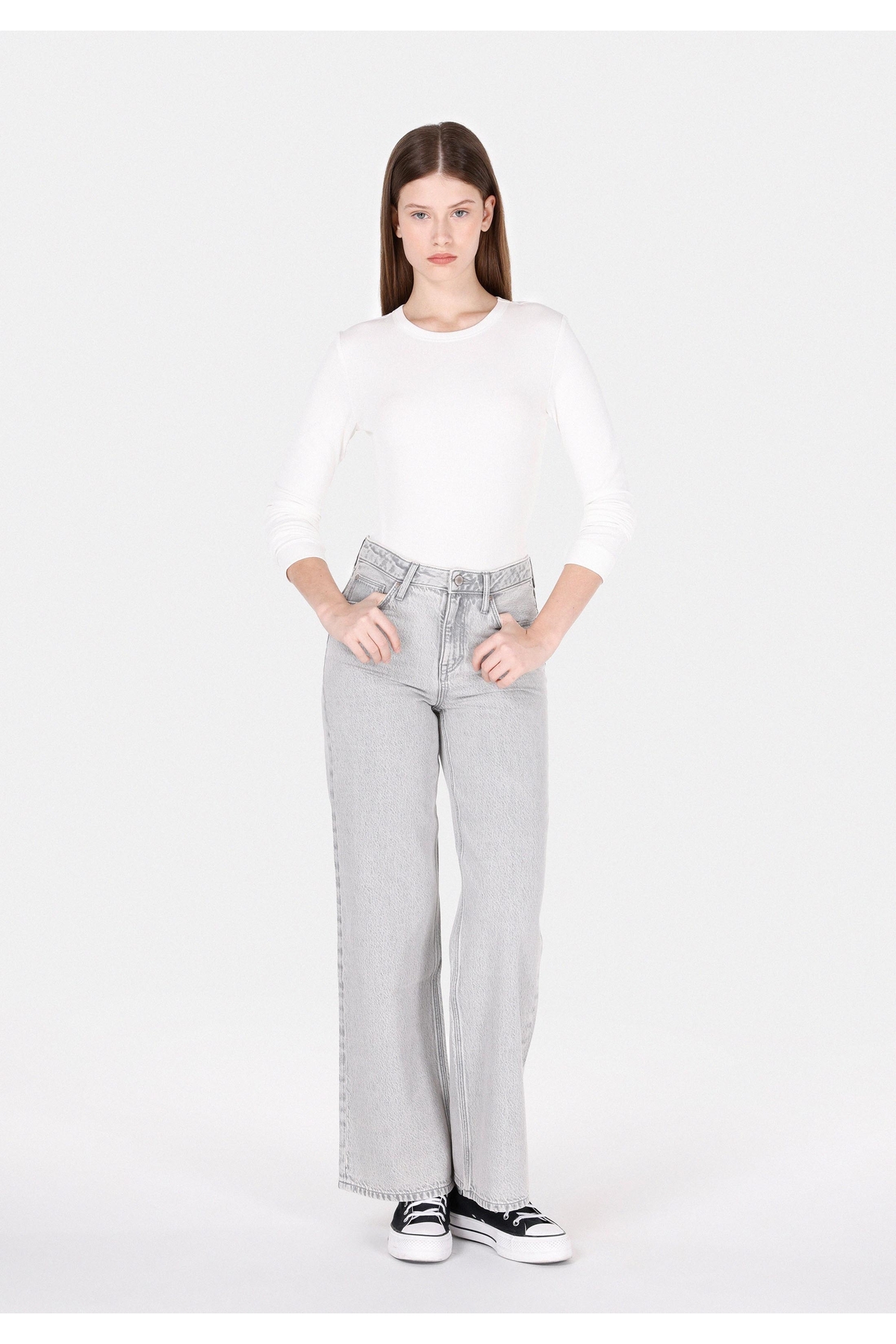 Colin’s  Regular Fit Yüksek Bel Geniş Paça Kadın Gri Jean Pantolon - Görsel 3