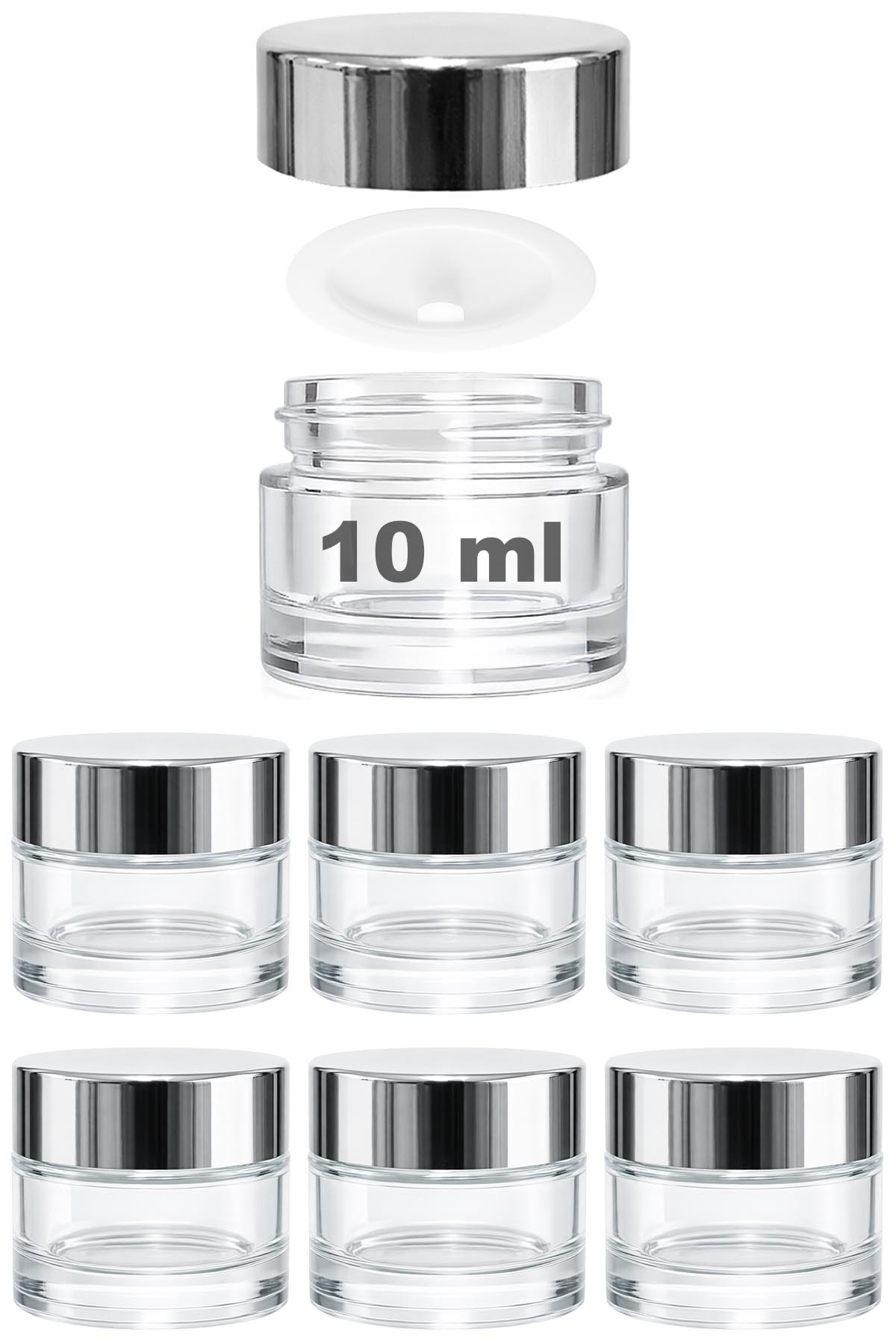 10ml Glass Jar Transparent 10cc Mini Cream Jar Lip Balm with Mirror Lid 6pcs