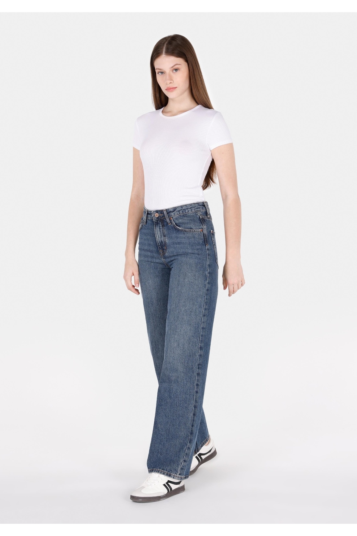 Colin’s  Regular Fit Yüksel Bel Geniş Paça Kadın İndigo Jean Pantolon - Görsel 3