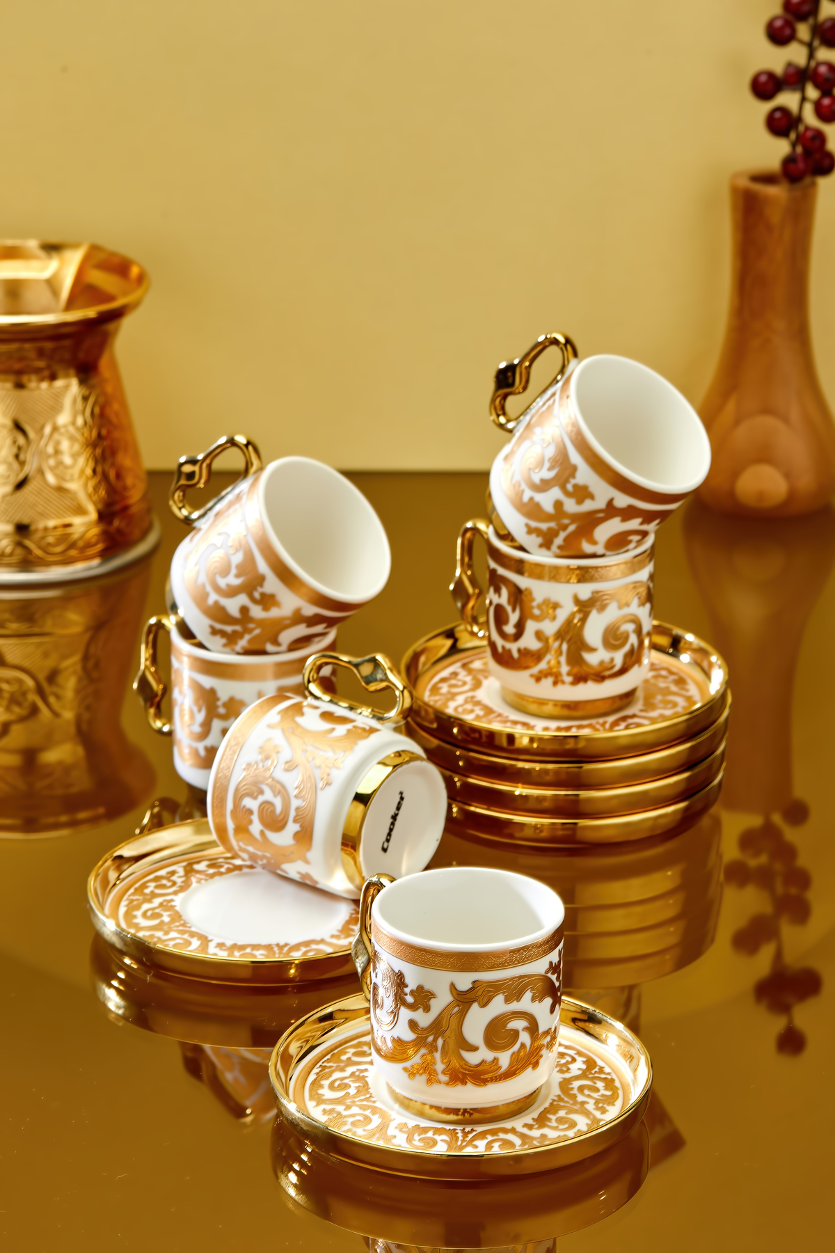 Cooker Royal Crest 90 ml 6 Kişilik Porselen Kahve Fincan Takımı CKR3869 ...