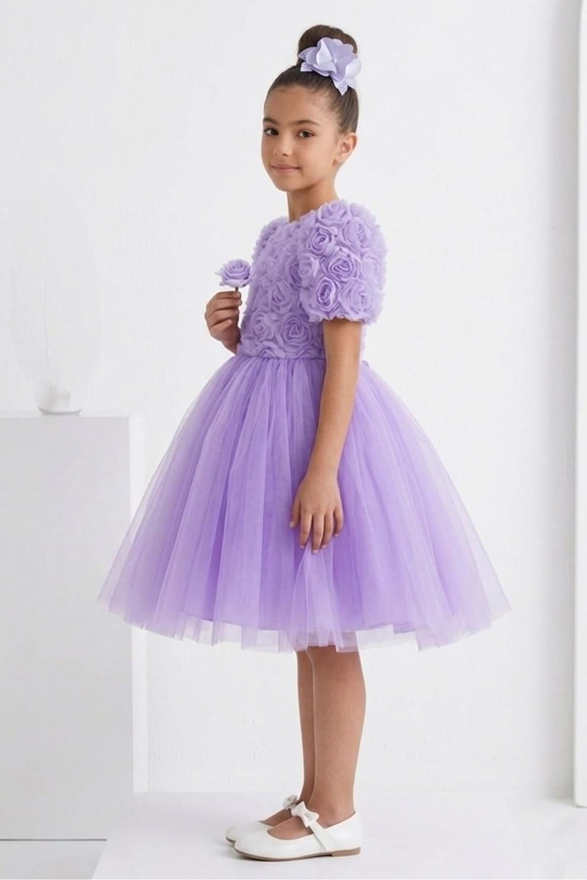 Mnk Baby&Kids Luvia Kısa Kol Kız Tütü Abiye Elbise M00811 LİLA fotoğrafı 3 (önizleme)