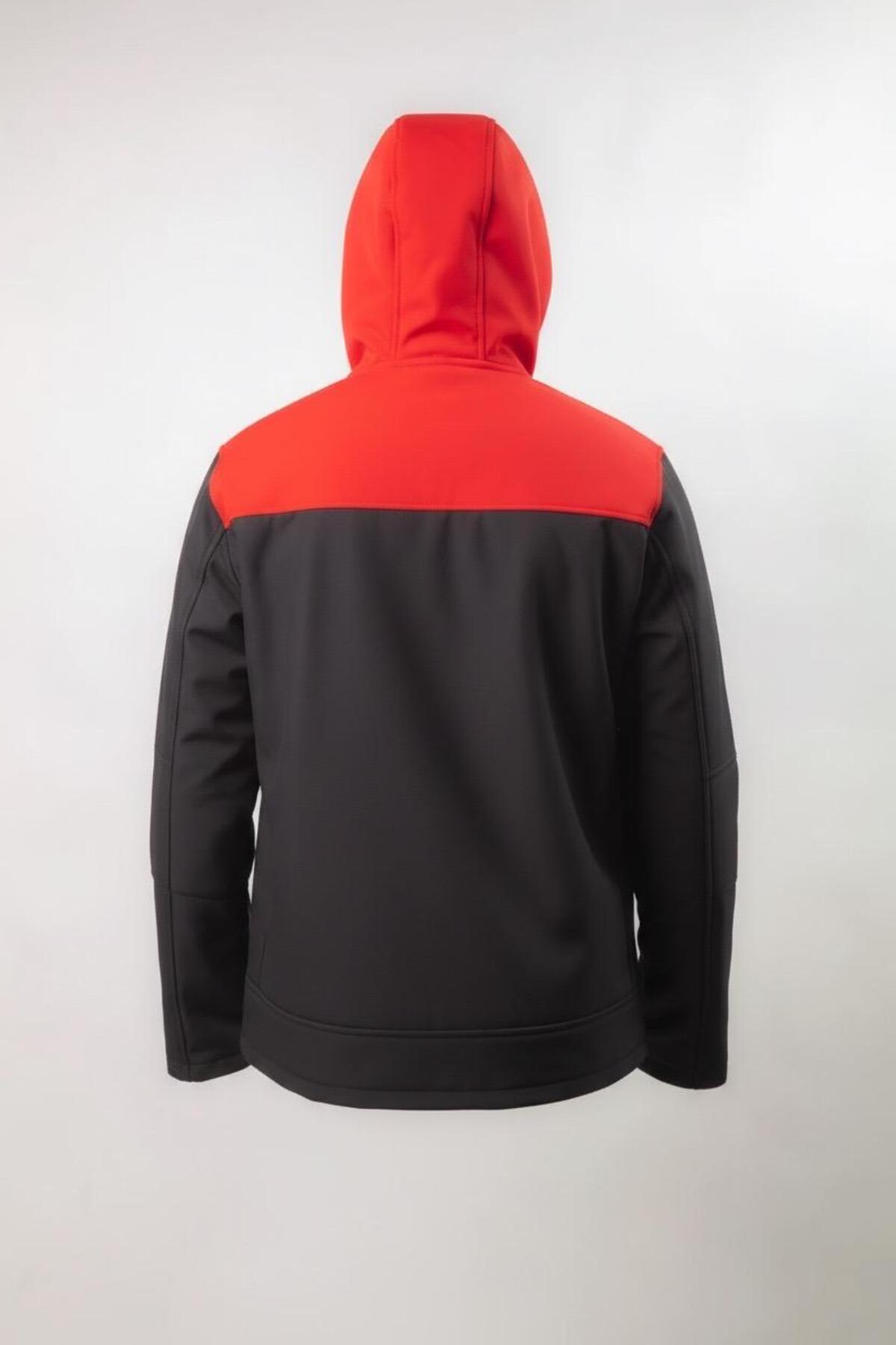 Erkek Softshell Kışlık Kapüşonlu Mont Rüzgar Geçirmez Su İtici İçi Polarlı Kırmızı Siyah — قرمز VTN25KK0001 — تصویر 5 از 5