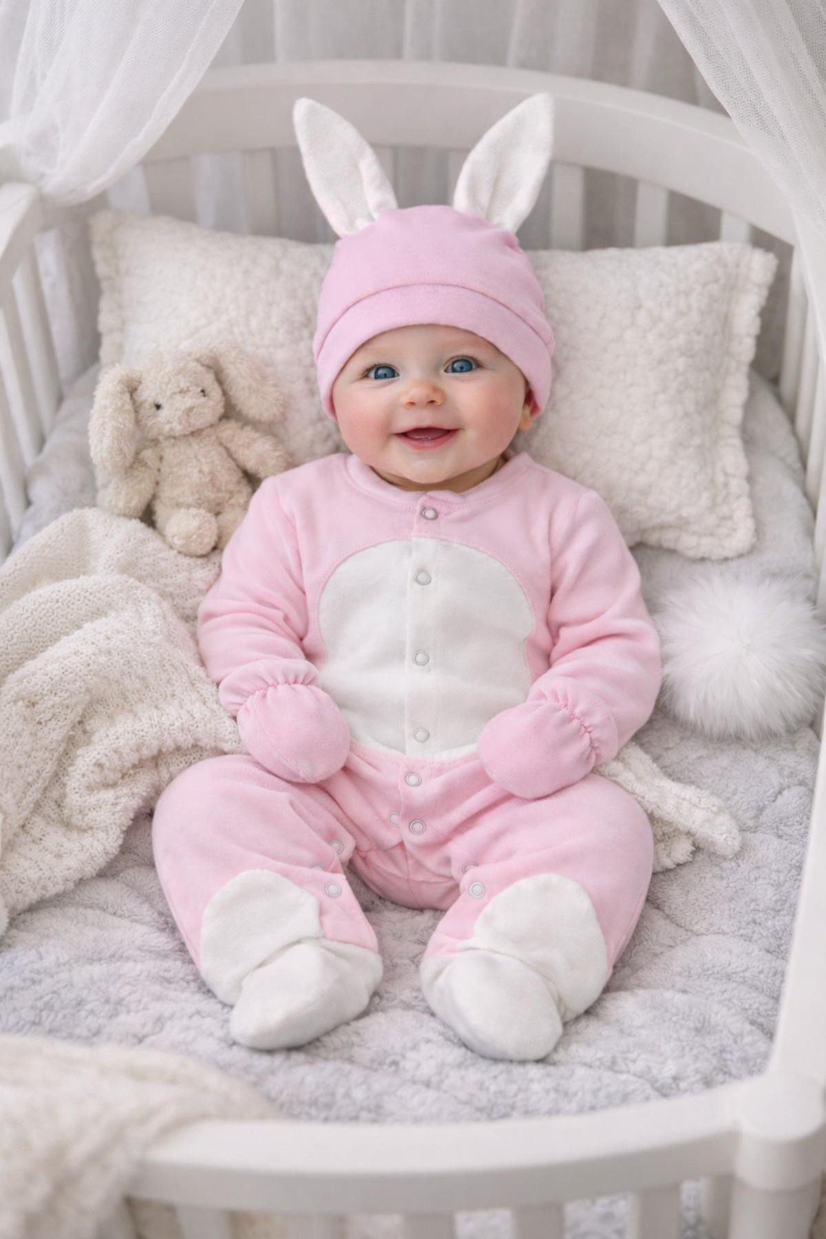 La Luna Kız Bebek 4 Parça Pembe Tavşan Tulum 0-3 Ay %100 Pamuk fotoğrafı 2 (önizleme)