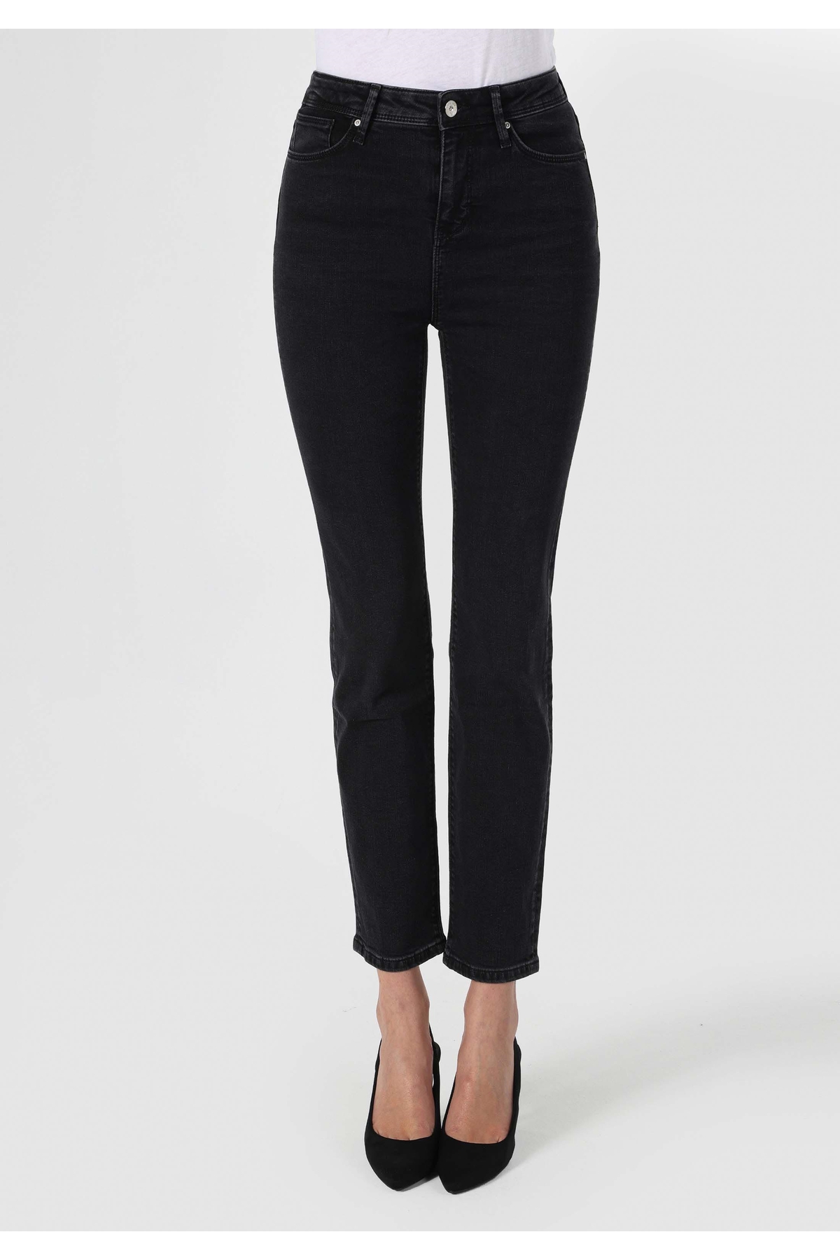 Colin’s  Slim Fit Orta Bel Düz Paça Kadın Siyah Fermuarlı Jean Pantolon - Görsel 5