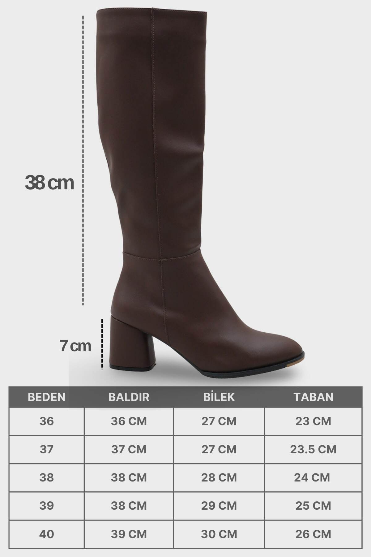 Capone Outfitters  Oval Burunlu Yandan Fermuarlı Kahve Topuklu Kadın Çizme - Görsel 7