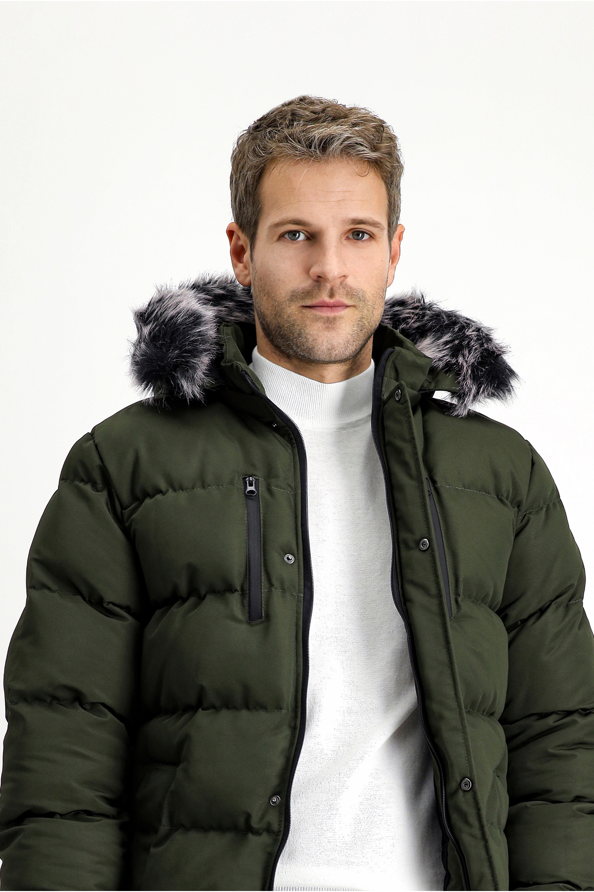 Kiğılı  Kürklü Kapüşonlu Spor Şişme Kaban - Görsel 3