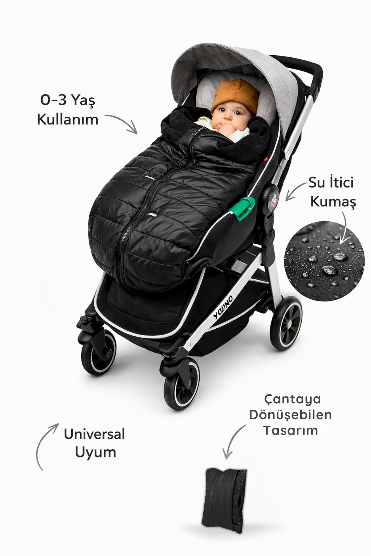 ubeybi Puset Kışlık Footmuff - Su Geçirmez Universal Bebek Arabası Uyku Tulumu ve Ayak Örtüsü fotoğrafı 2 (önizleme)