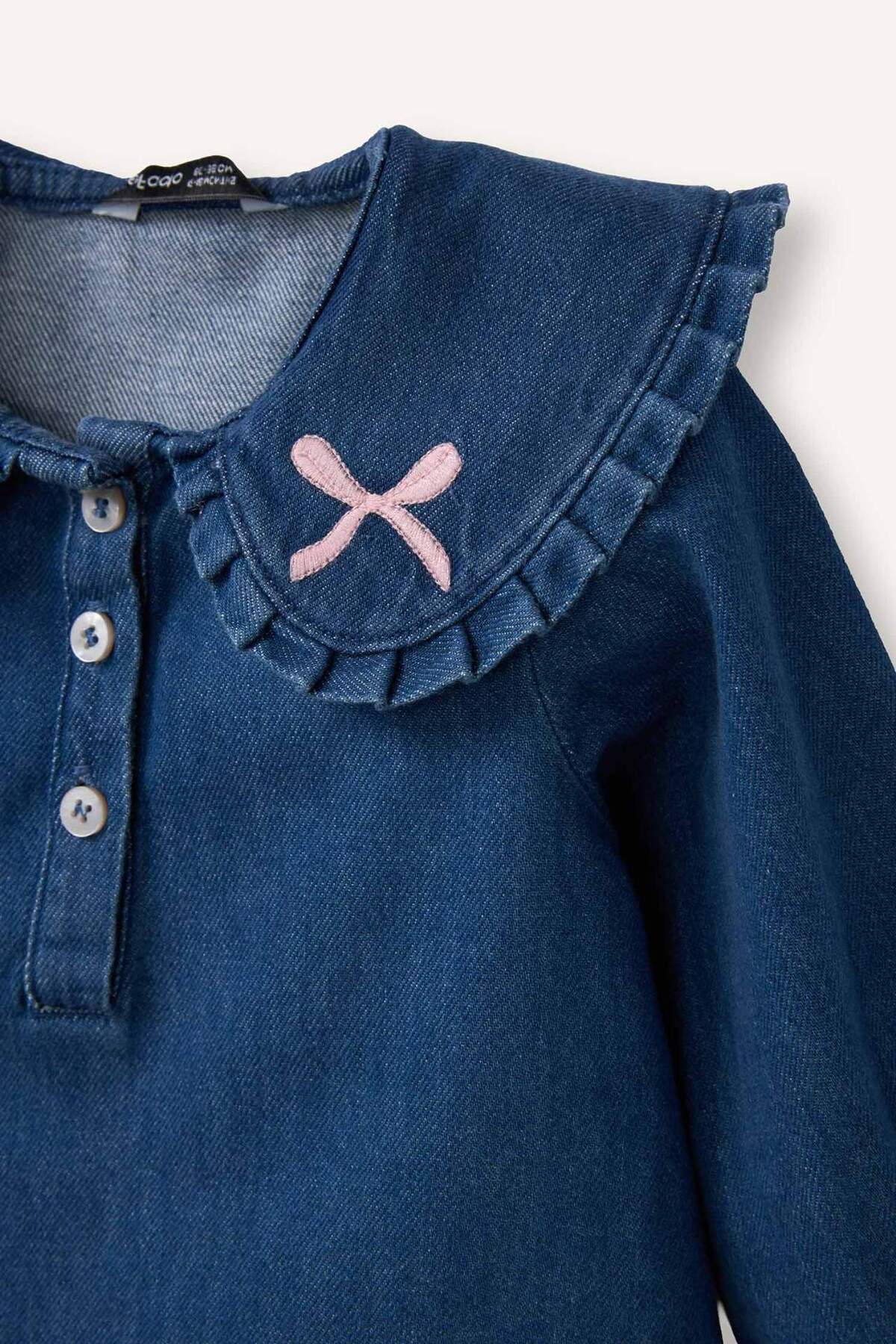 Defacto Uzun Kollu Pamuklu Elbise Kız Bebek G8906A526SM fotoğrafı 2 (önizleme)