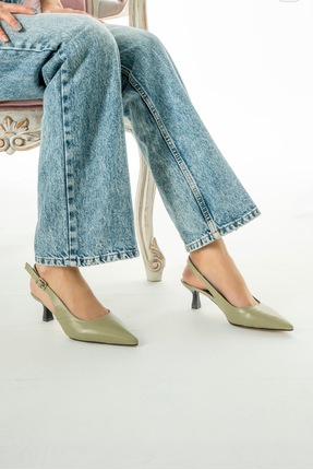 Desire Haki Yeşil Deri Stiletto