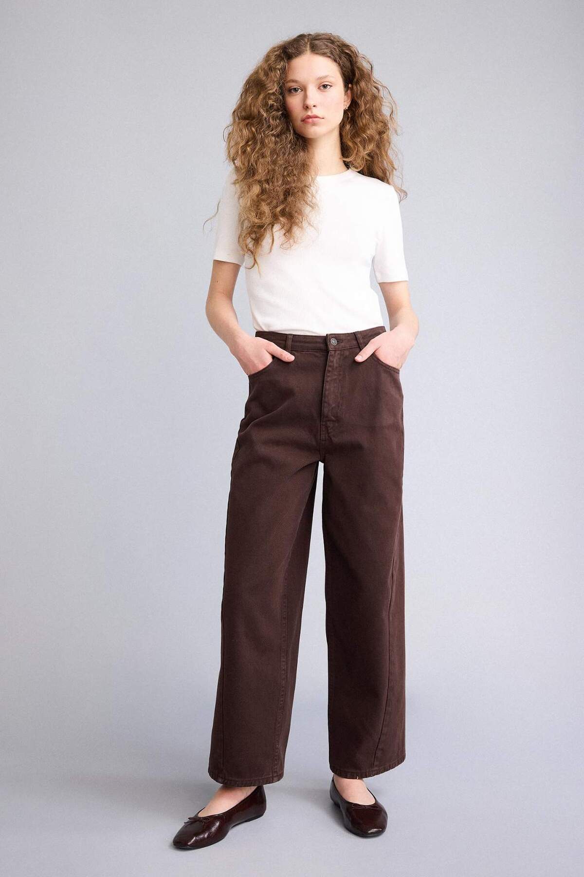 DeFacto %100 Pamuk Baggy Fıt Normal Bel Gabardin Pantolon G9893AX26SP görsel 2