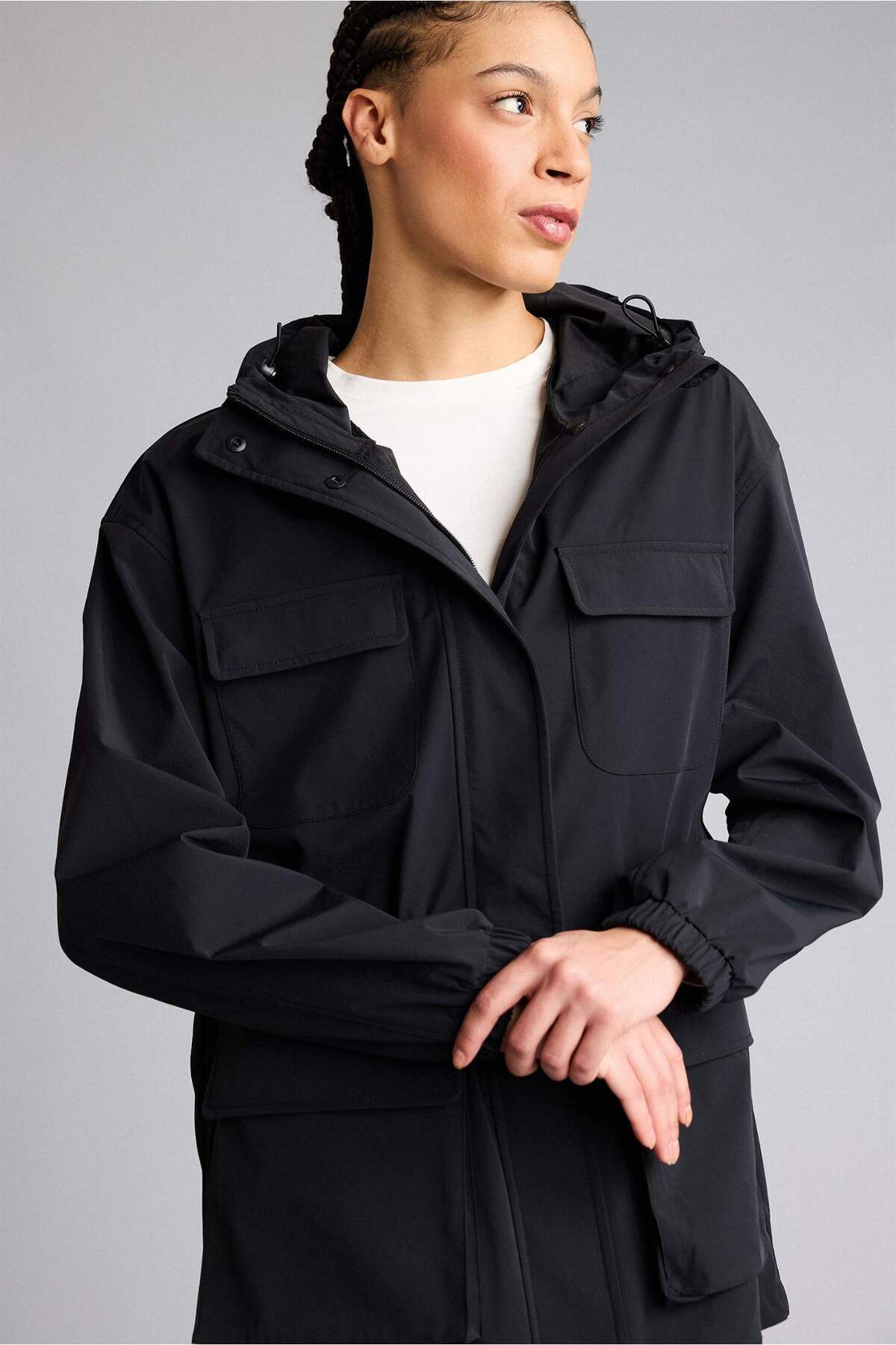 Defacto  Rüzgar Geçirmez Su İtici Kapüşonlu Fermuarlı Yağmurluk F7968AX26SP - Görsel 3