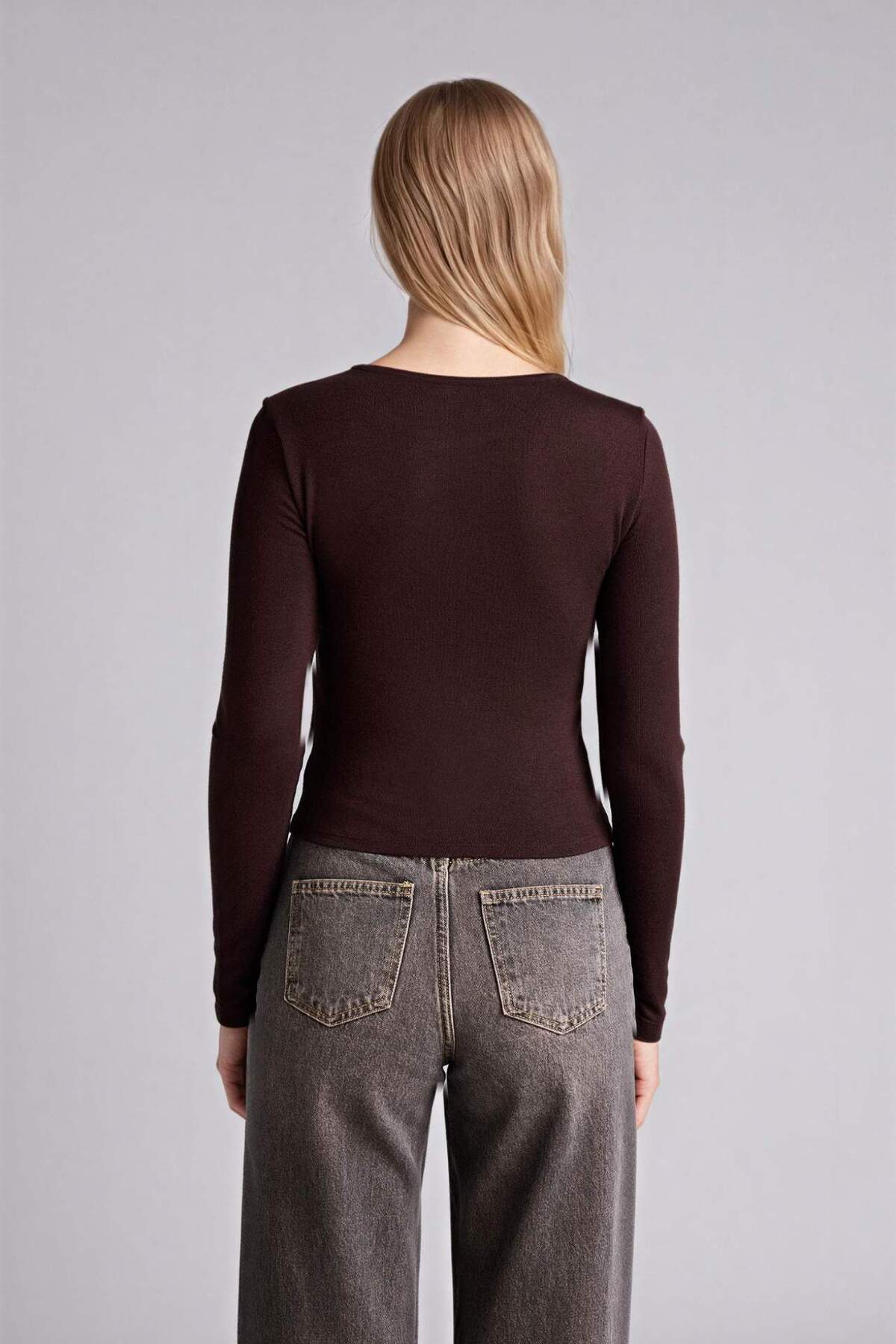 DeFacto Fitted Bisiklet Yaka Crop Ribana Basic Hırka G9457AX26SP görsel 4