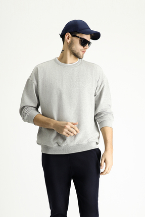 Kiğılı Bisiklet Yaka Oversize Pamuklu Sweatshirt