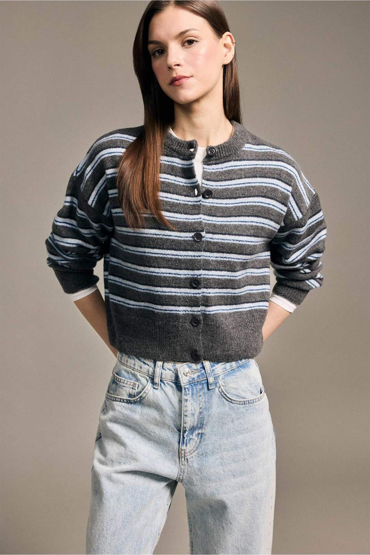 Defacto  Çizgili Düğmeli Hırka H3070AX26SP