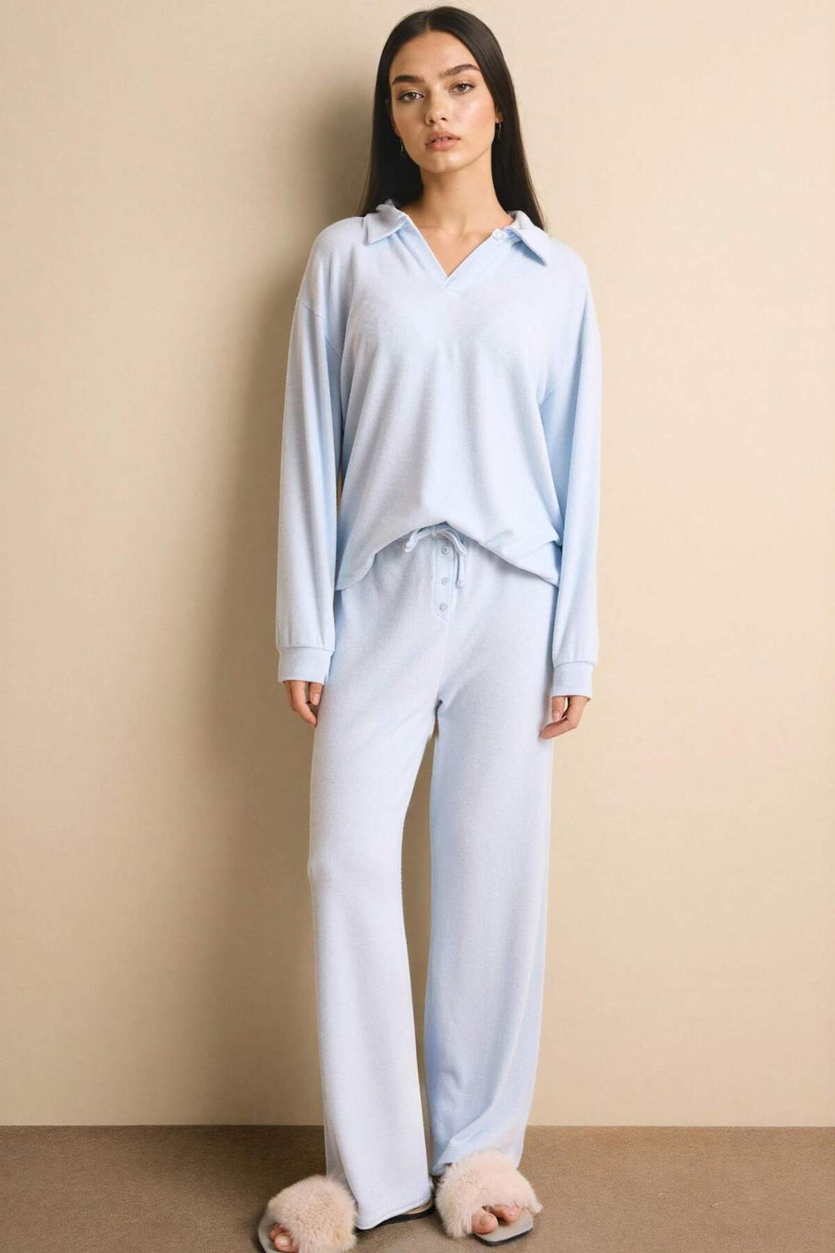 Defacto Pajama Set Long Sleeve Top Bottom G1188Ax26Sp