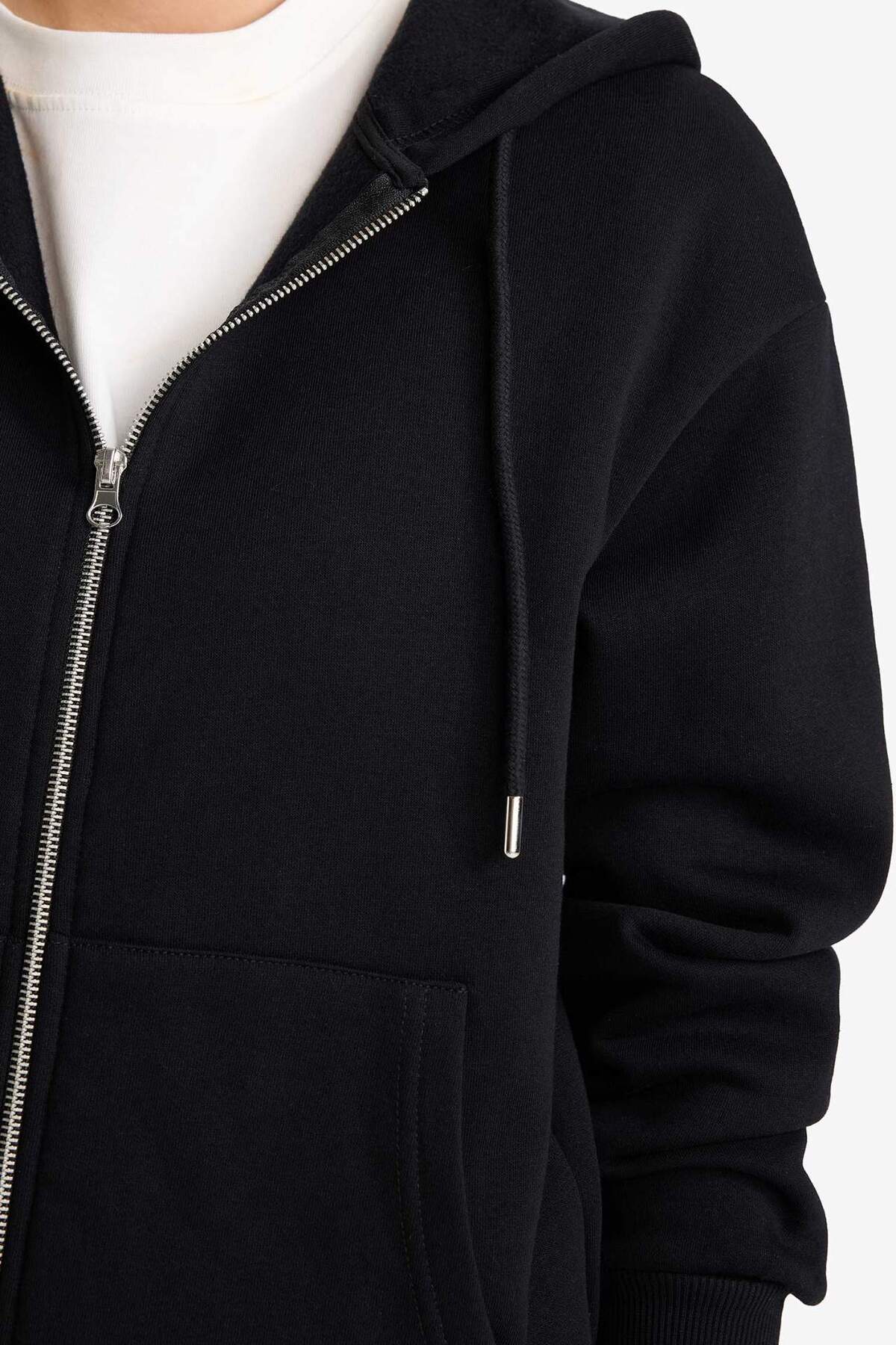 Defacto  Relax Fit Kapüşonlu Basıc Kalın Fermuarlı Sweatshirt C1809AX25AU - Görsel 5