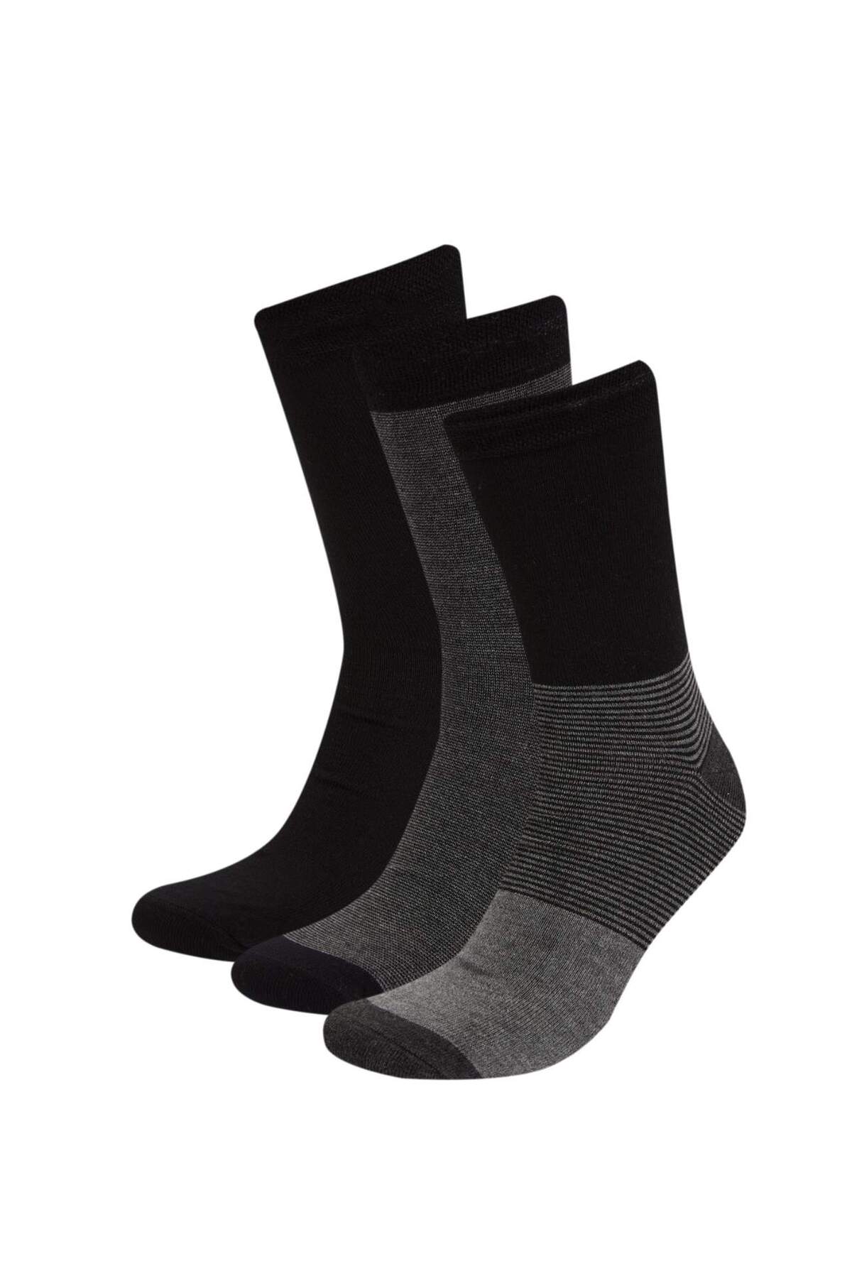 Defacto  Erkek Çizgili Dikişsiz 3lü Bambu Uzun Çorap C6681AXNS