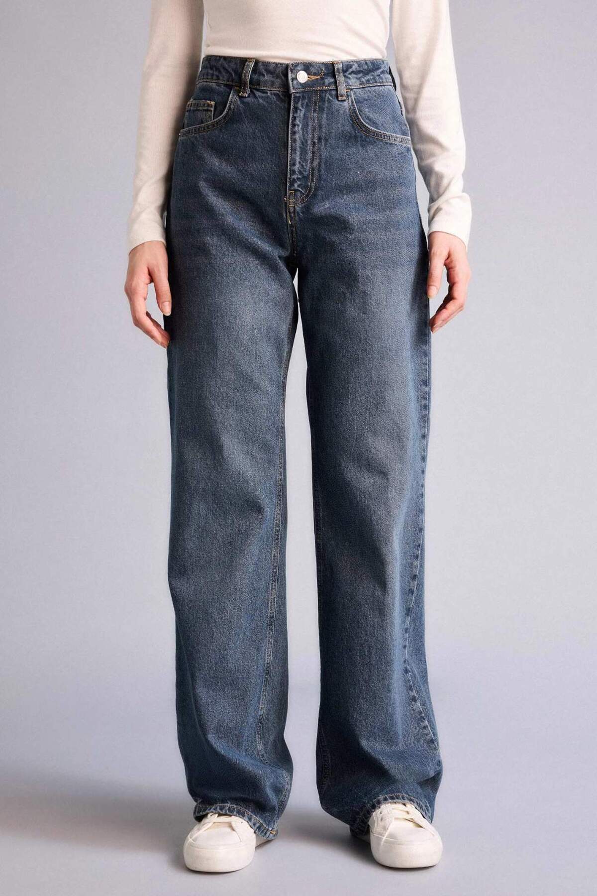 Defacto  %100 Pamuk Straıght Wıde Yüksek Bel Jean Pantolon G8849AX26SP - Görsel 3