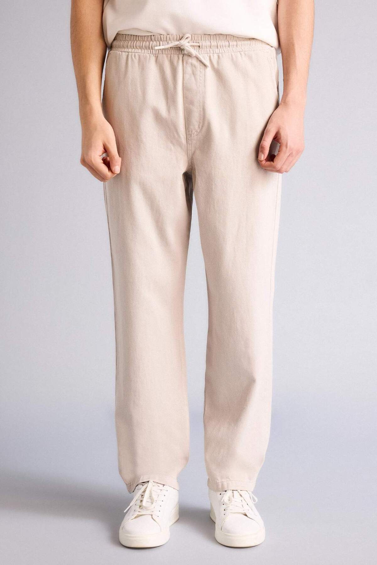 %100 Pamuk Baggy Fit Pantolon F6129AX26SP — بژ — تصویر 3 از 5