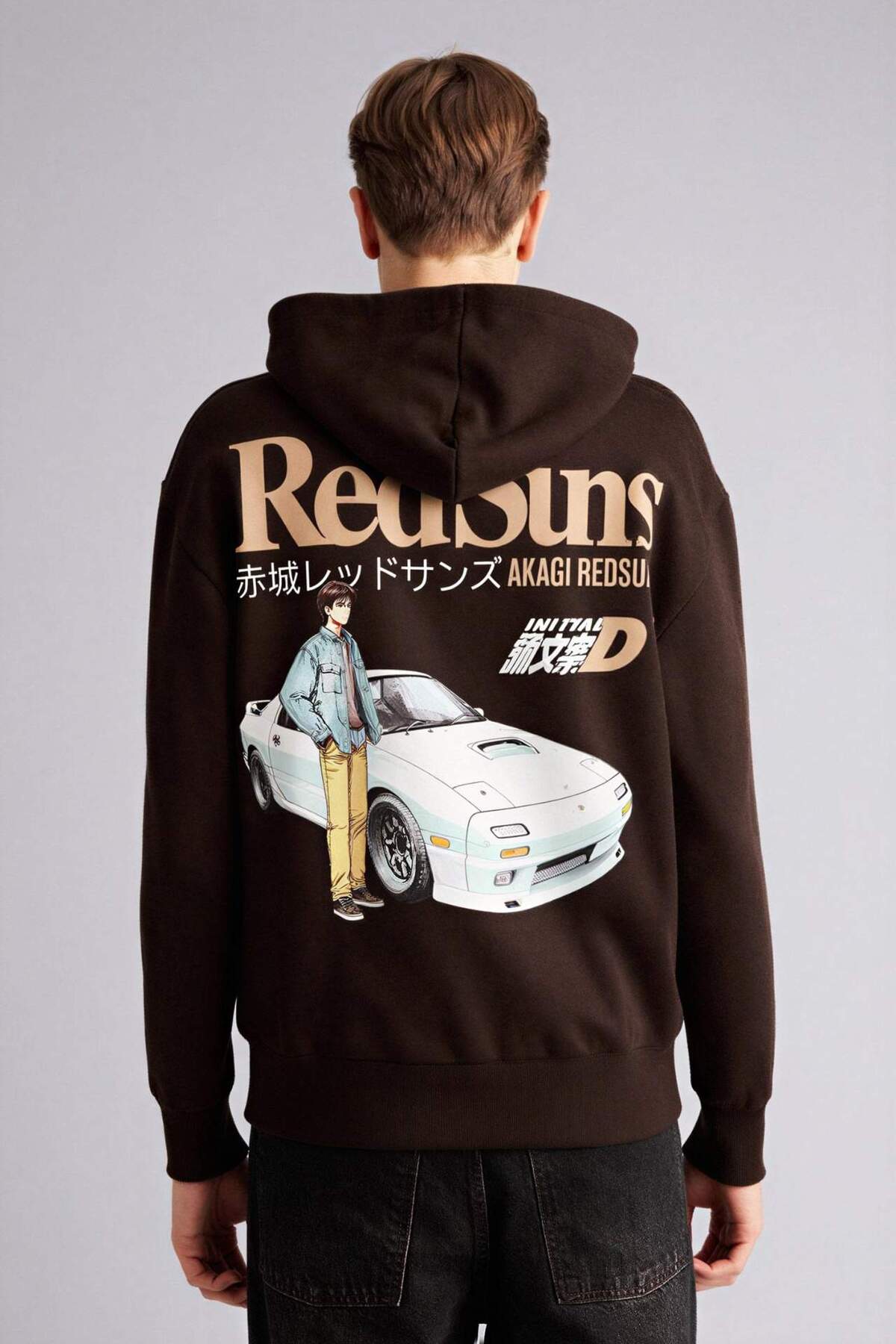 DeFacto Pamuklu Inıtıal D Boxy Fit Kapüşonlu Baskılı Kalın Sweatshirt Kumaşı Sweatshirt F9760AX26SP görsel 7