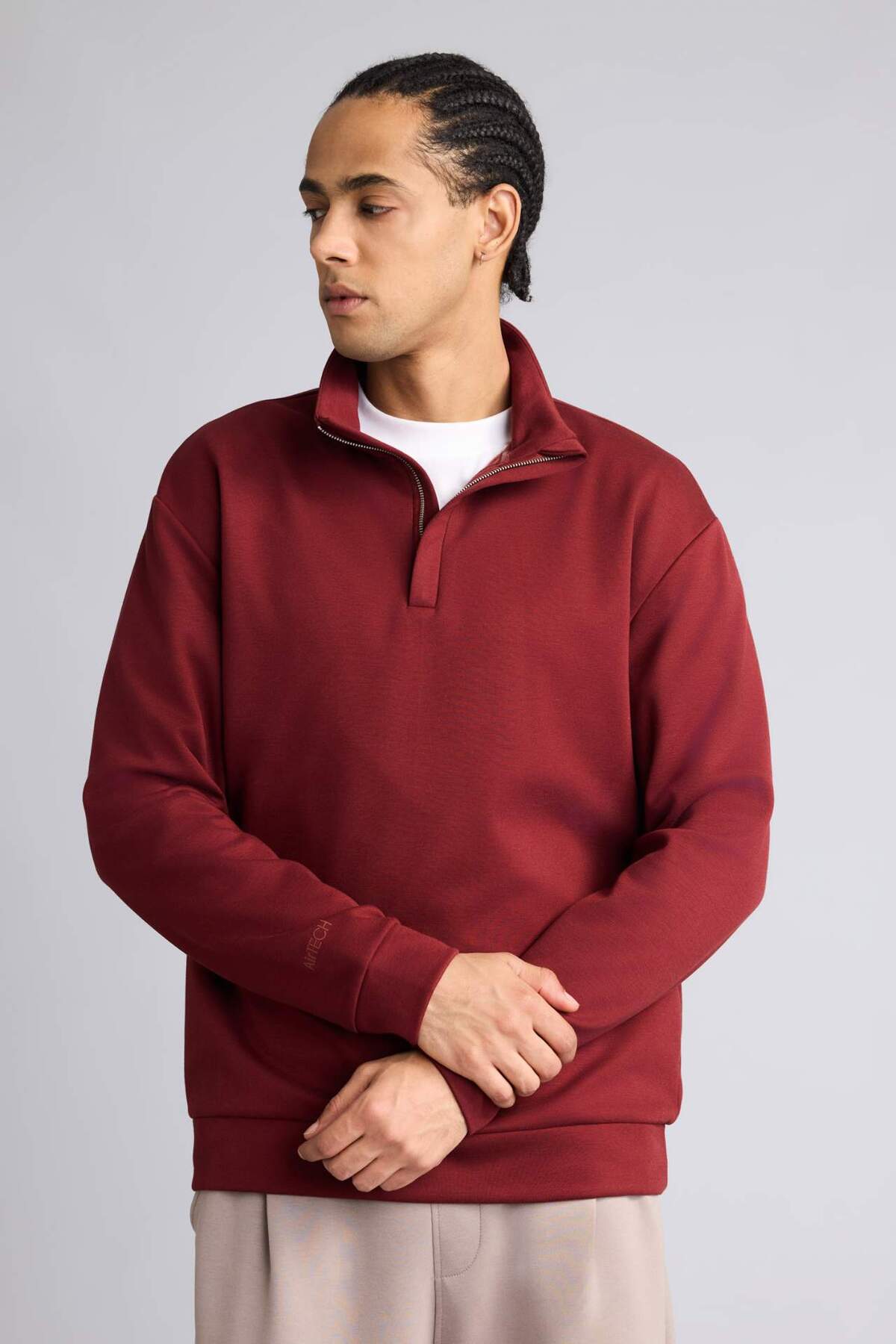 Ultra Yumuşak Standart Fit Modal Sweatshirt G8148AX25WN — زرشکی — تصویر 3 از 8