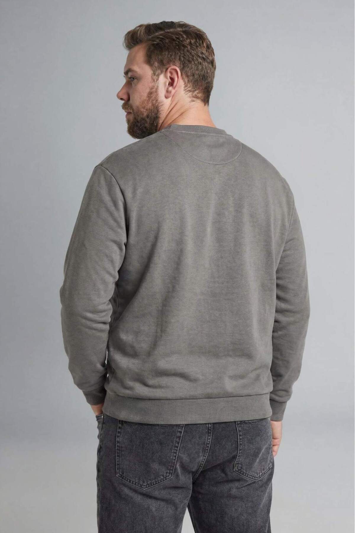 DeFacto Pamuklu Boxy Fıt Büyük Beden Bisiklet Yaka Pike Sweatshirt H1001AX26SP görsel 3