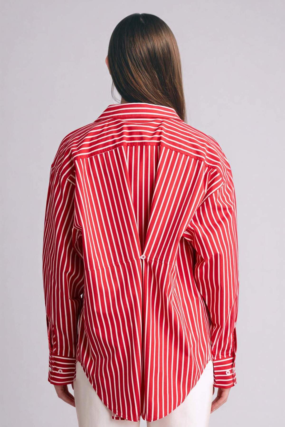 Defacto  %100 Pamuk Oversıze Çizgili Poplin Gömlek G7779AX26SP - Görsel 6