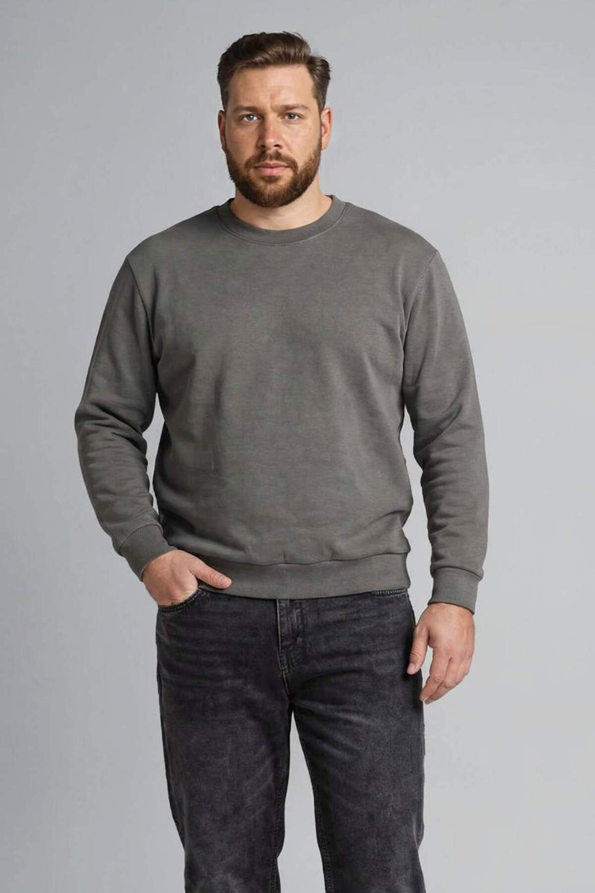 DeFacto Pamuklu Boxy Fıt Büyük Beden Bisiklet Yaka Pike Sweatshirt H1001AX26SP