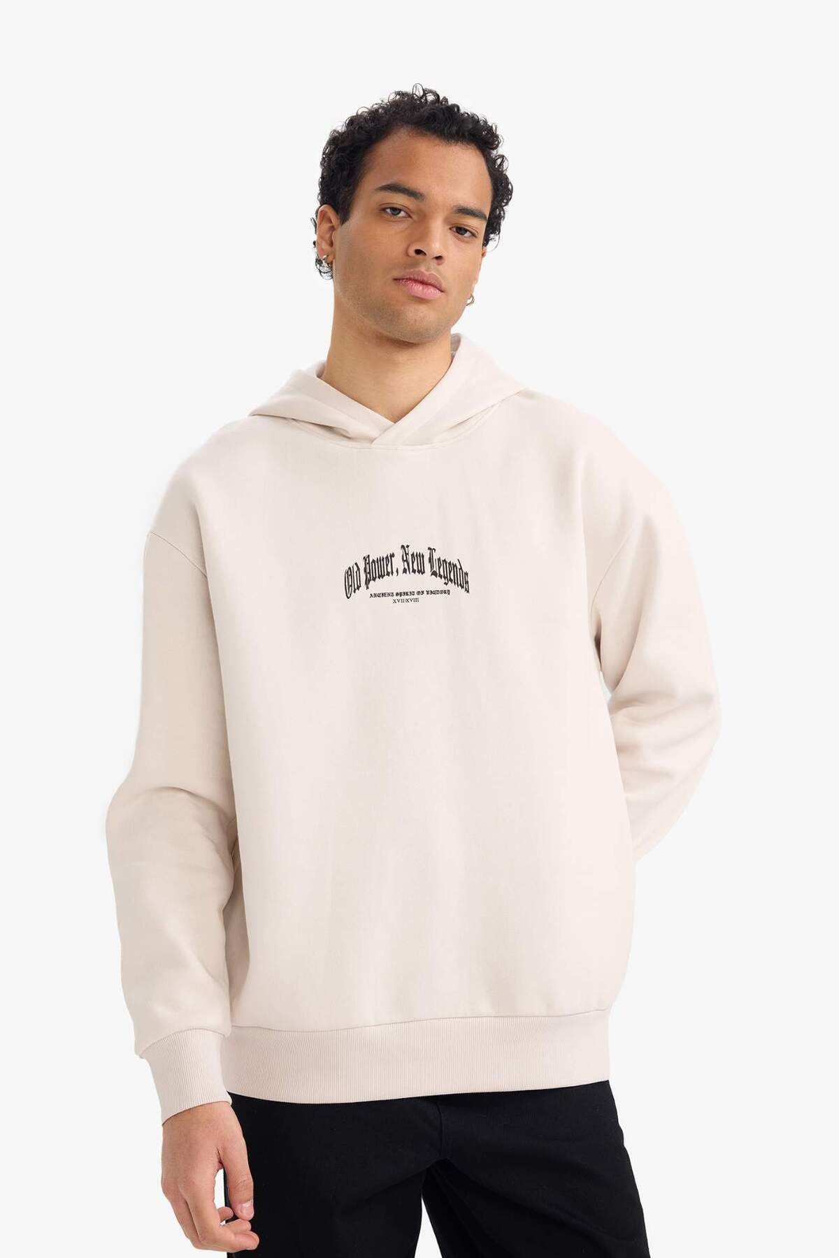DeFacto Pamuklu Boxy Fit Kapüşonlu Baskılı Sweatshirt F8189AX26SP görsel 3