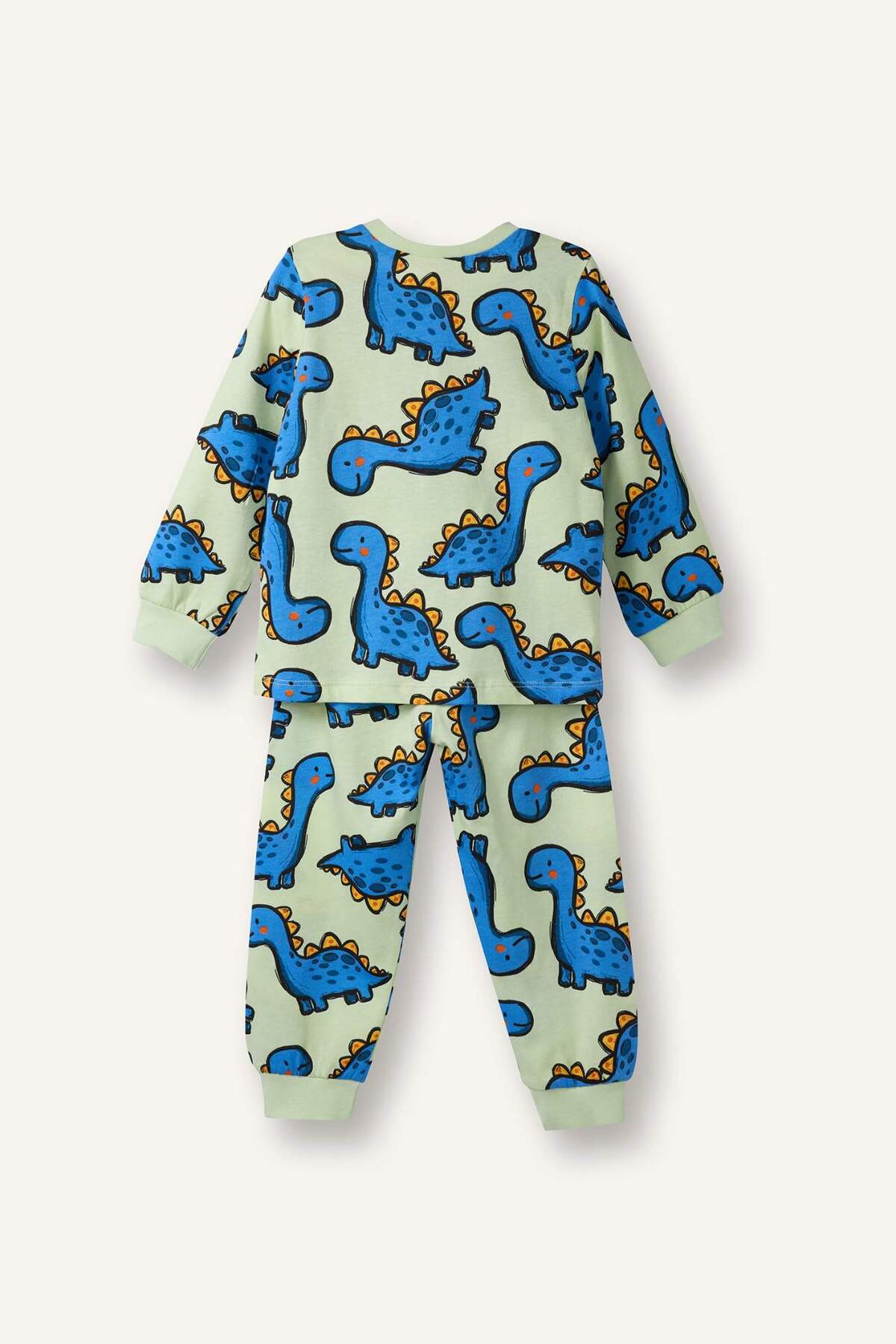 Defacto %100 Pamuklu Dinozor Desenli Beli Lastikli Pijama Takımı Erkek Bebek G7131A526SP fotoğrafı 4 (önizleme)