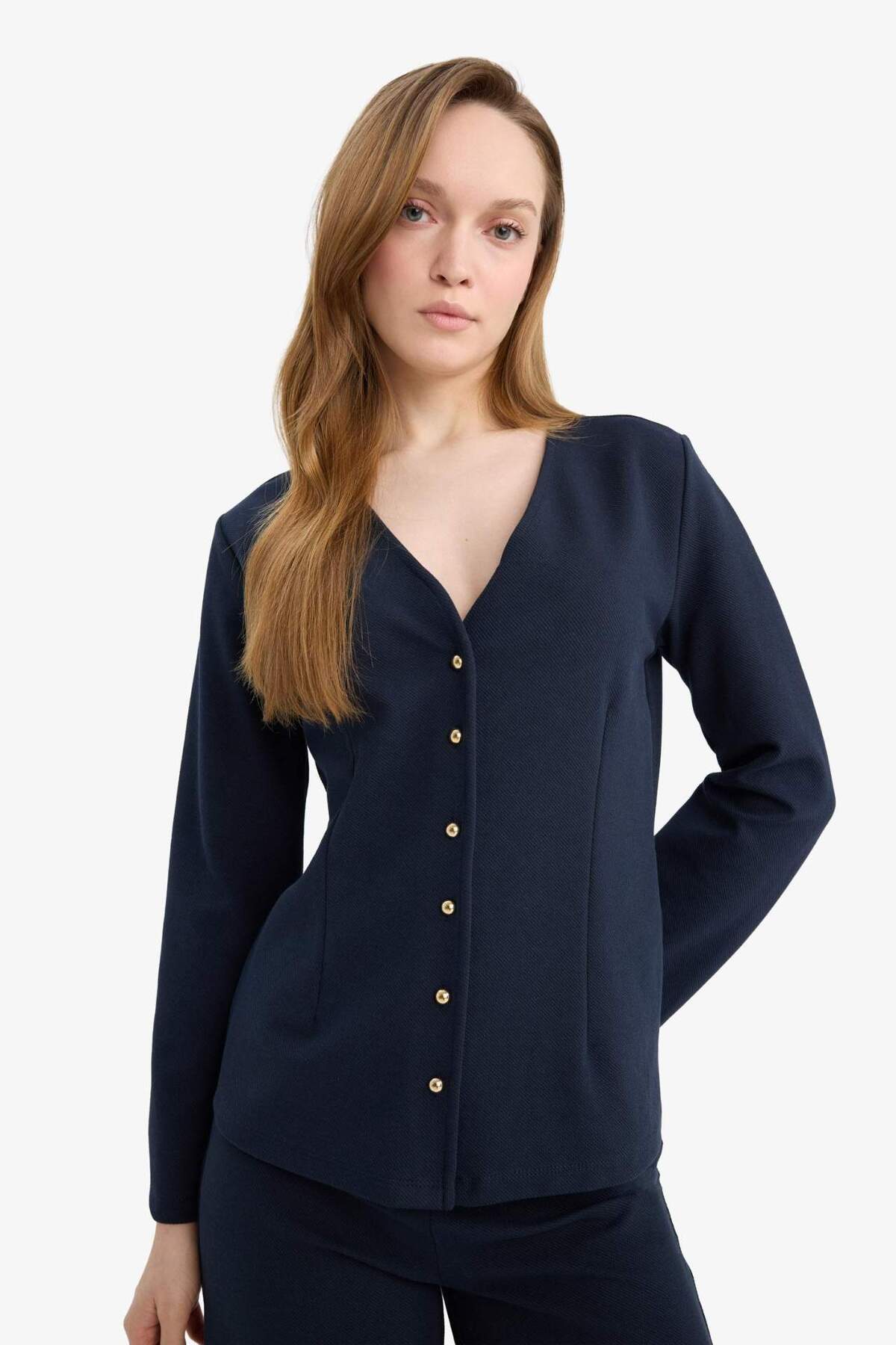 DeFacto Regular Fit V Yaka Düğmeli Basic Hırka G9178AX26SP görsel 5