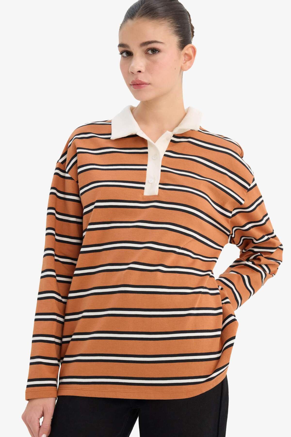 Defacto  %100 Pamuk Loose Fıt Polo Yaka Sweatshirt G6490AX25WN