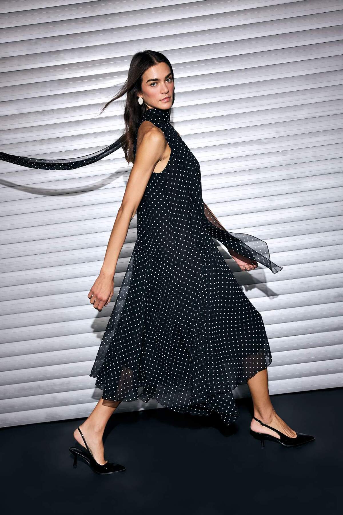 Defacto Cowl Neck Polka Dot Chiffon Midi Dress G7738AX26SP