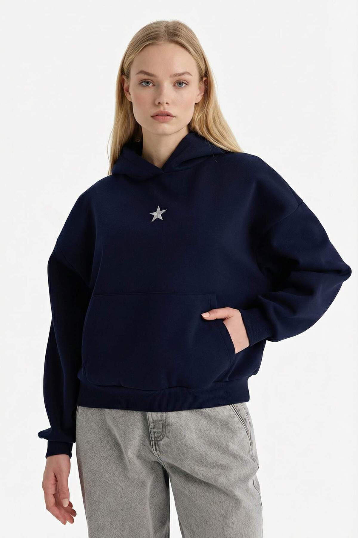 Defacto  Oversıze Kapüşonlu Kalın Kumaş Sweatshirt G7628AX25CW - Görsel 3