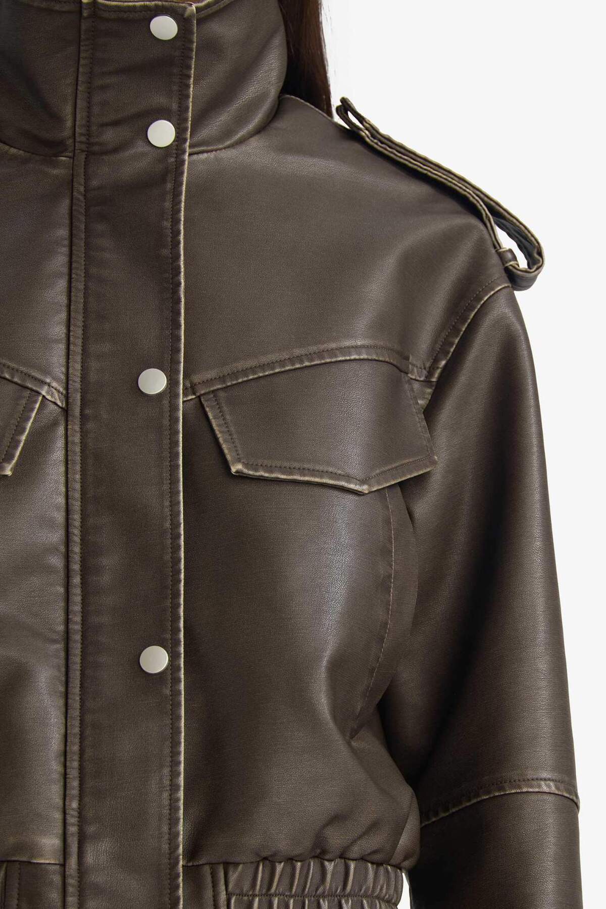 Defacto  Relax Fıt Suni Deri Mont G0667AX26SP - Görsel 5